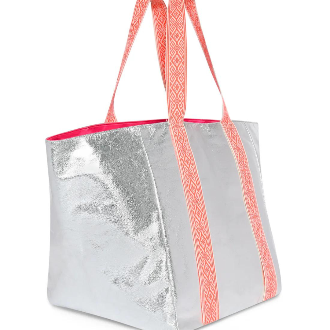 COCKATOO | Metallic Silver Large Beach Bag