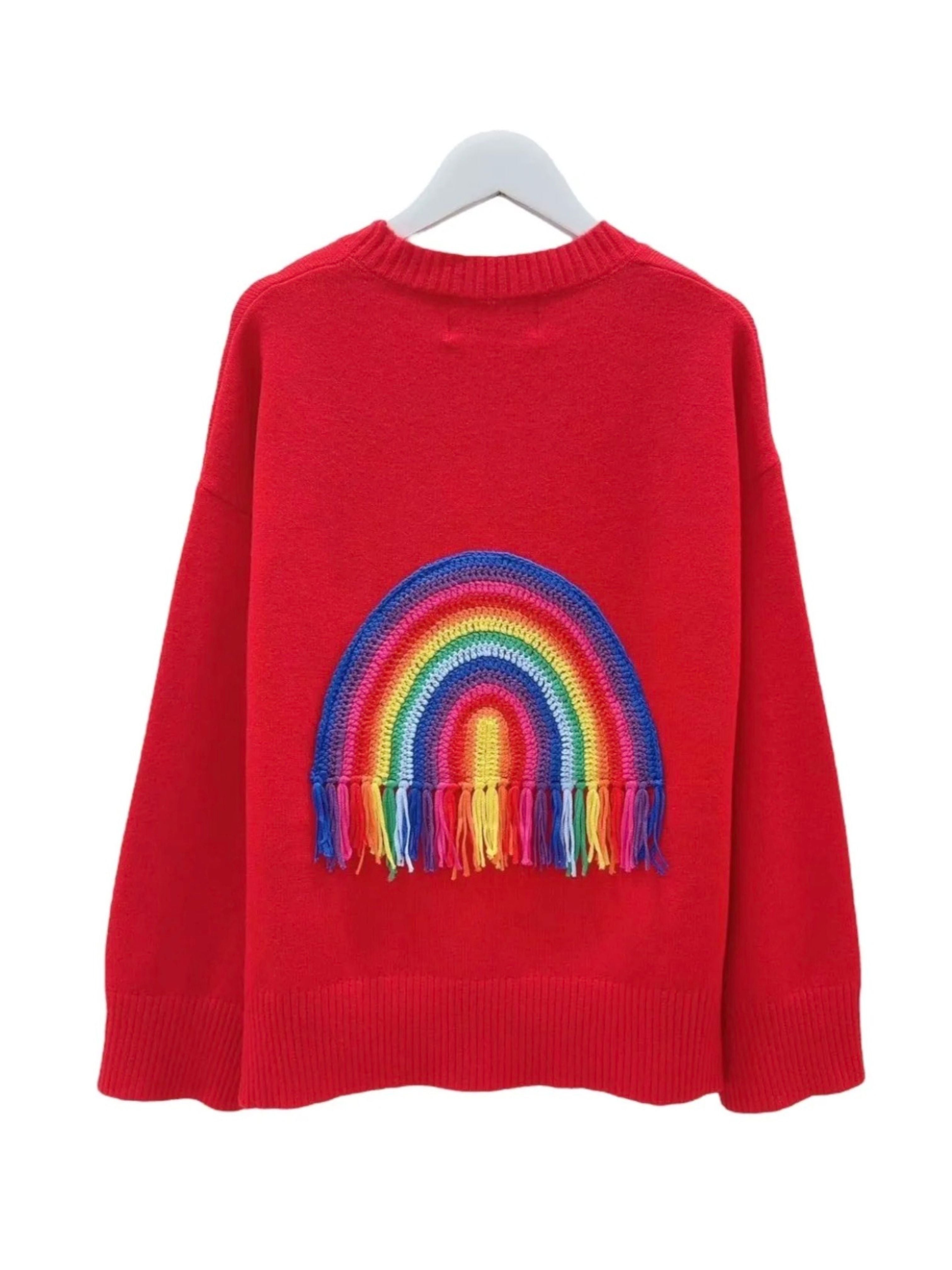 ORLINN | Red Jumper with Rainbow Crochet Motif