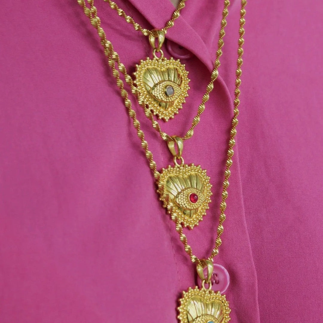 MY DORIS | Gold Moonstone Heart Eye Long Pendant Necklace