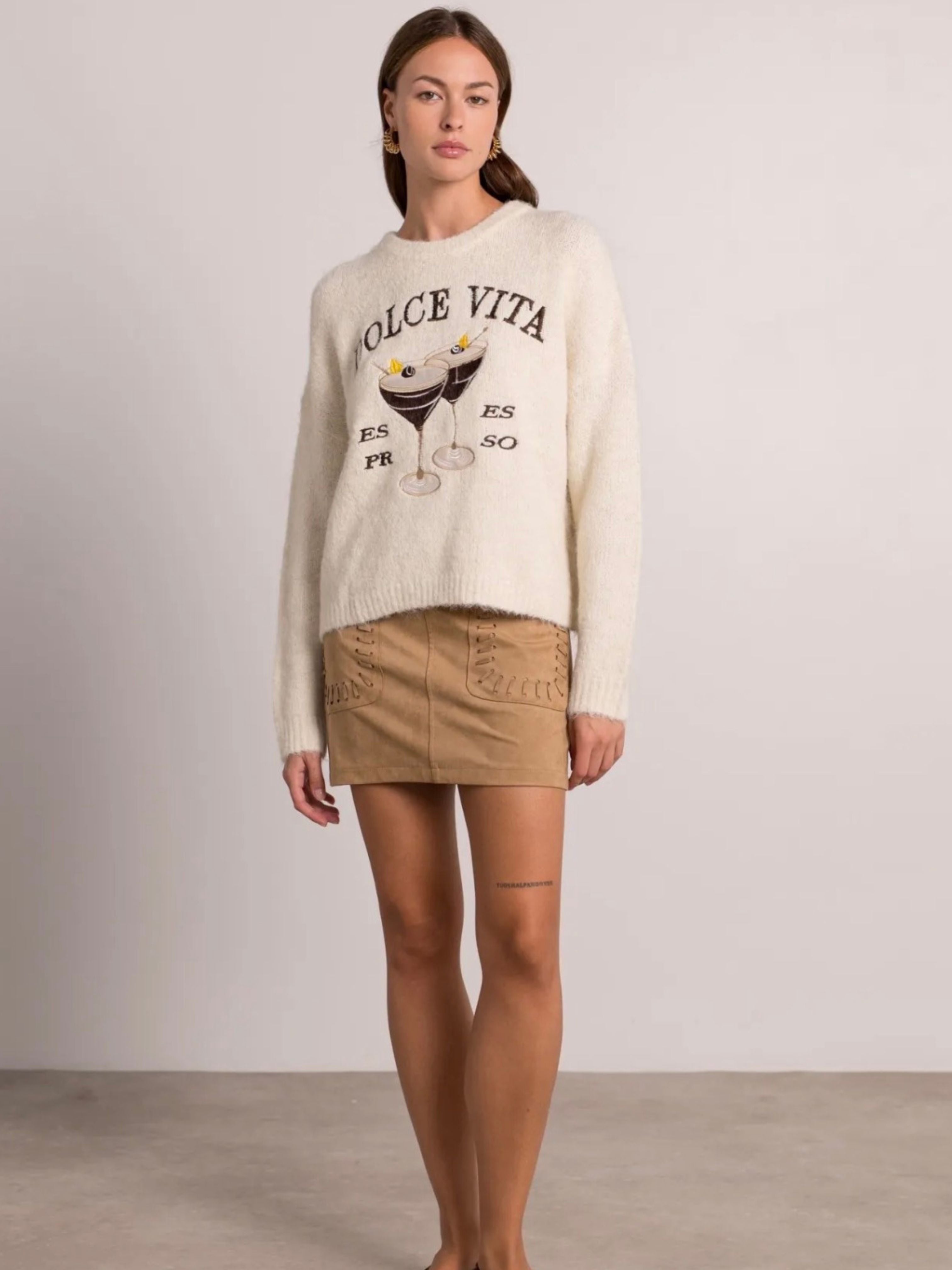 KIKOKI | Dolce Vita Espresso Martini Embroidered Sweater - Beige