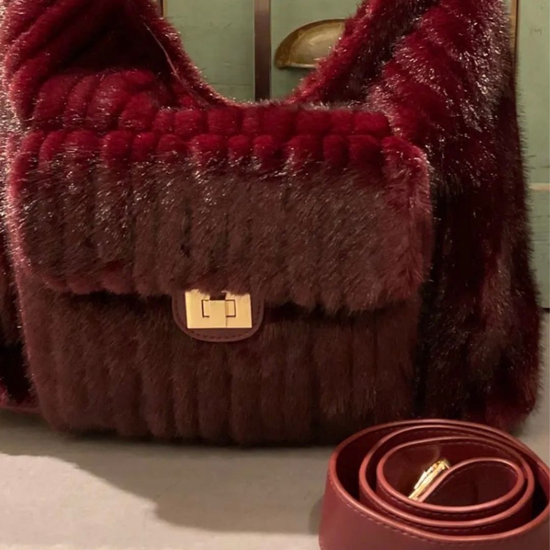 TORIA LEE | Luxury Faux Fur Shoulder Bag / Wine