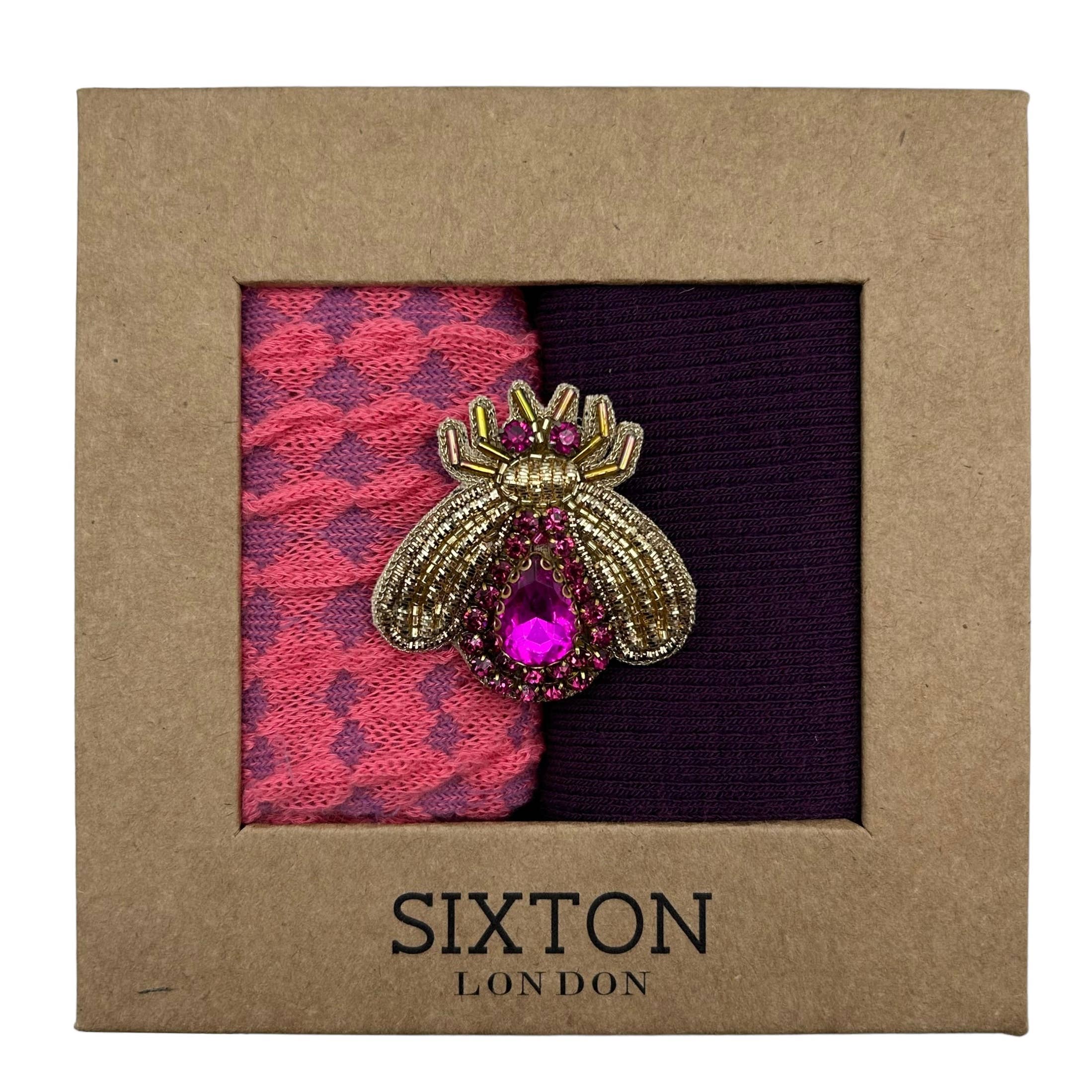 Pink Estoril and Purple Duo Sock Box with Insect Brooch