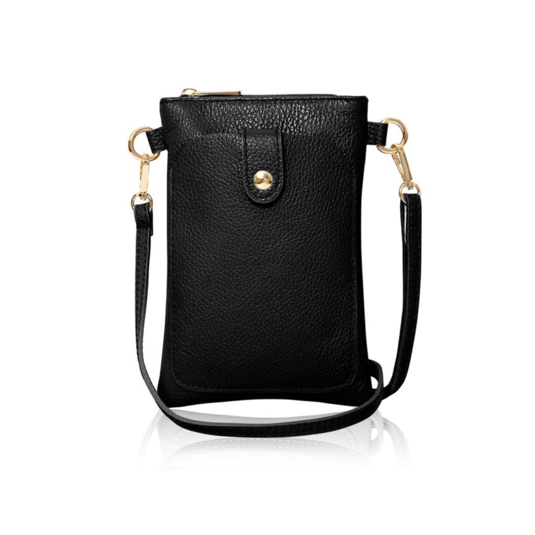 Black leather crossbody phone bag Clearance