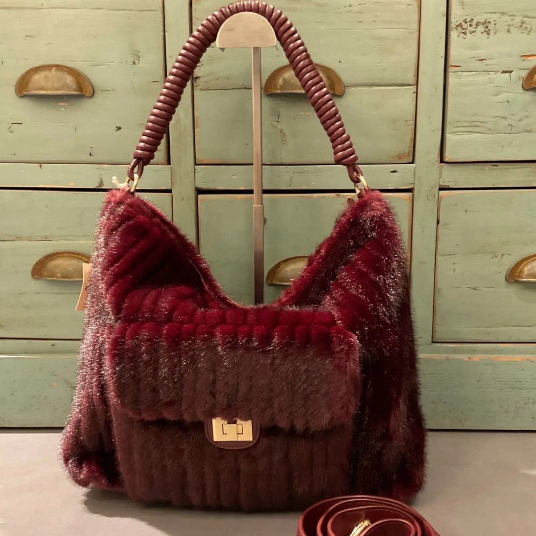 TORIA LEE | Luxury Faux Fur Shoulder Bag / Wine