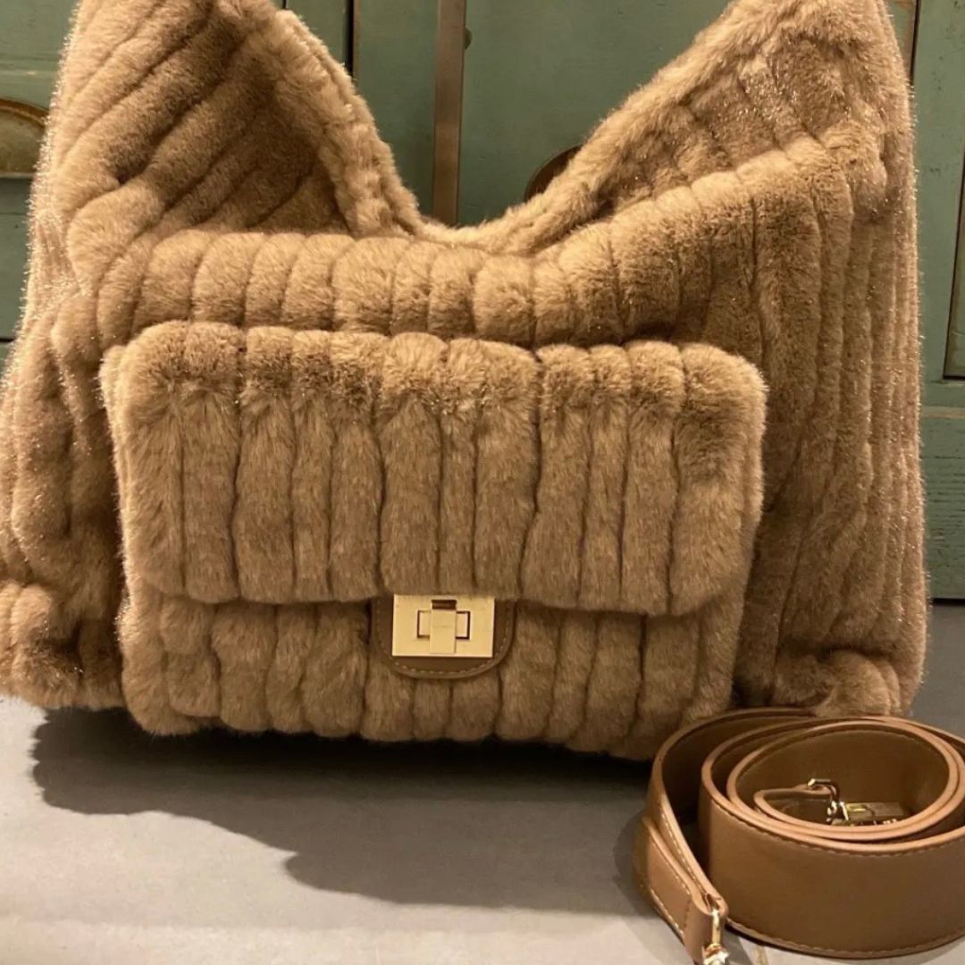 TORIA LEE | Luxury Faux Fur Shoulder Bag / Taupe