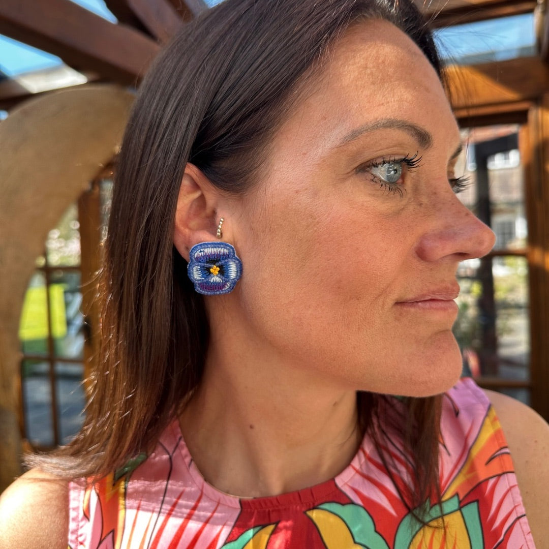 MY DORIS | Blue Beaded Pansy Stud Earrings