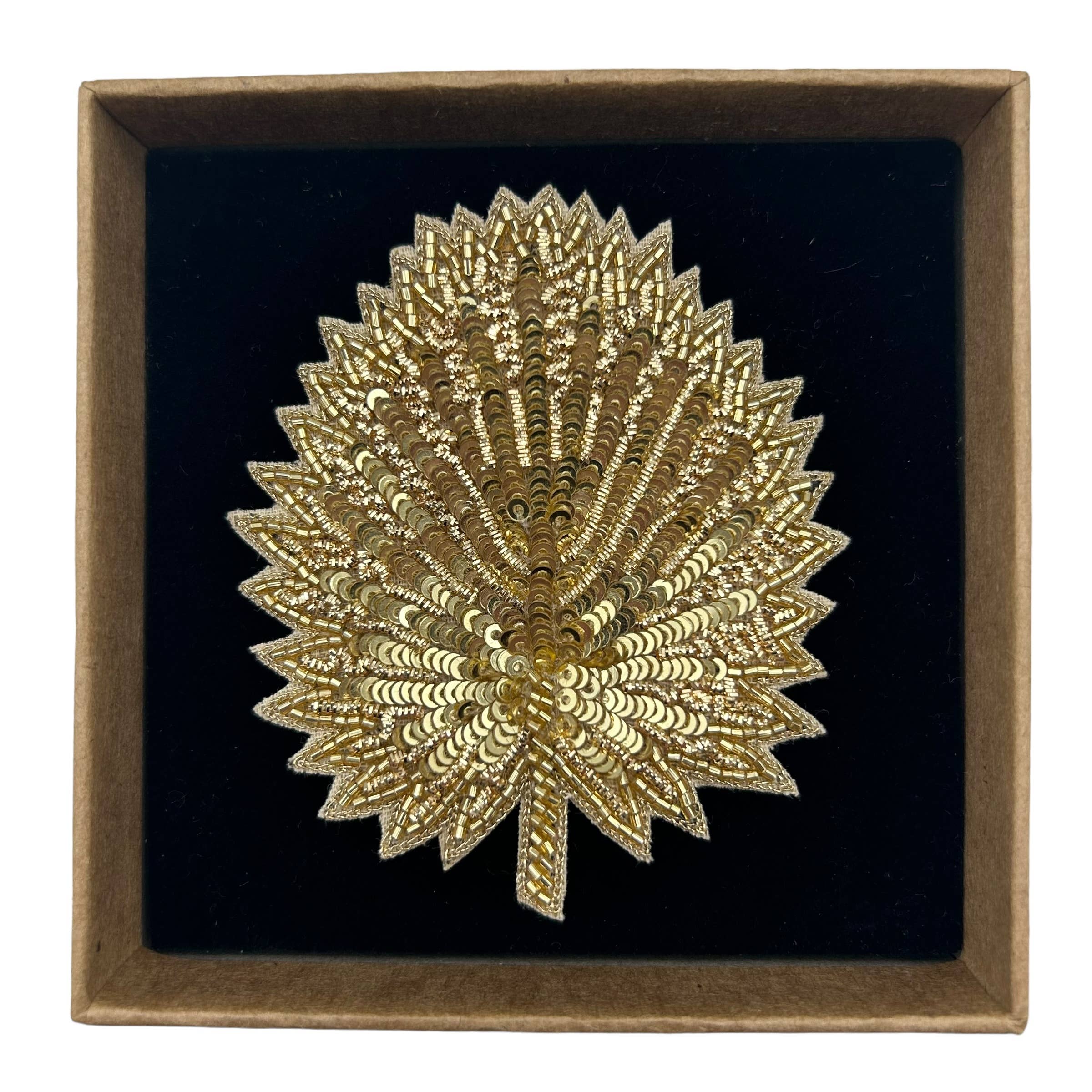 Gold Palm Leaf Embroidered Brooch