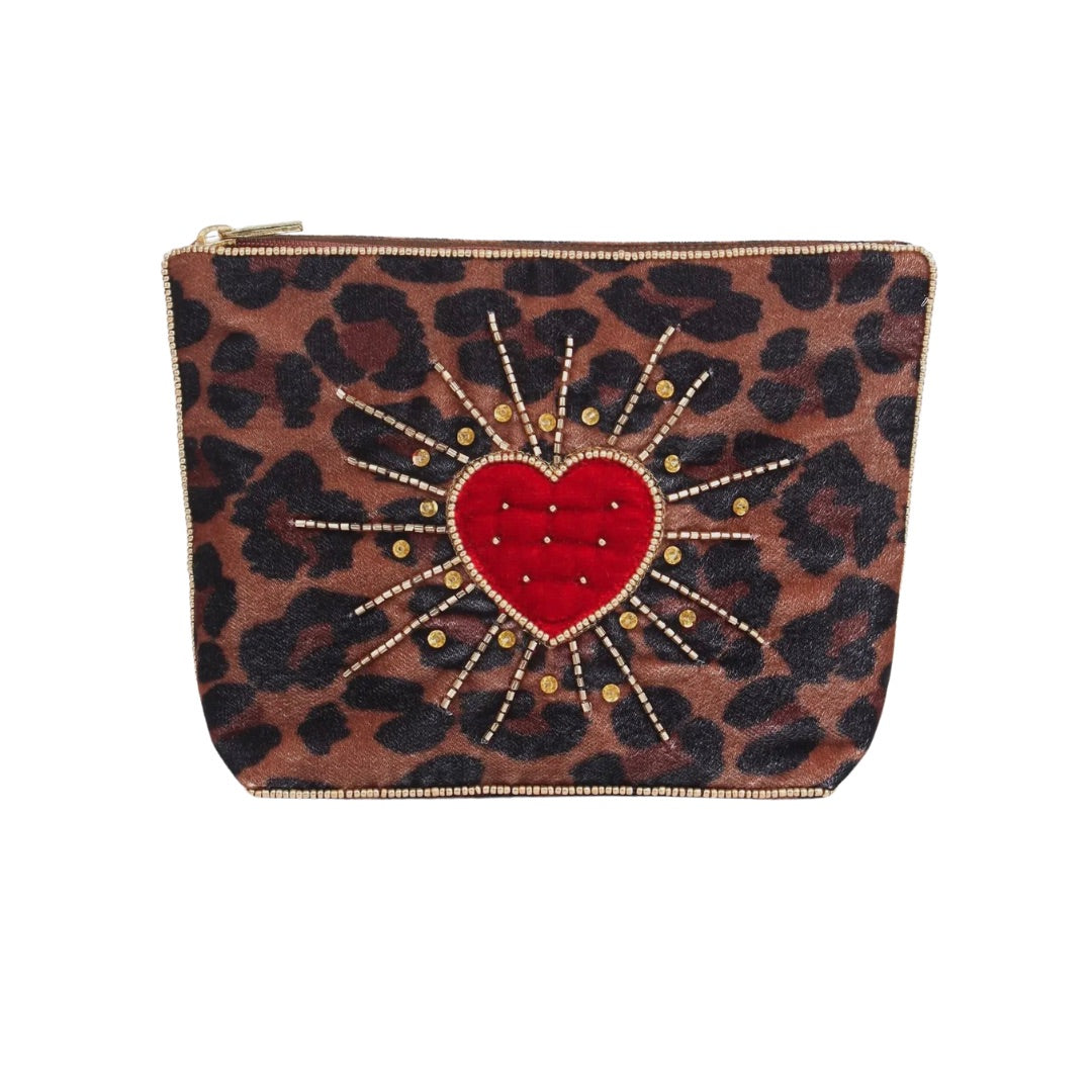 MY DORIS | Leopard Heart Burst Pouch / Make Up Bag - Medium