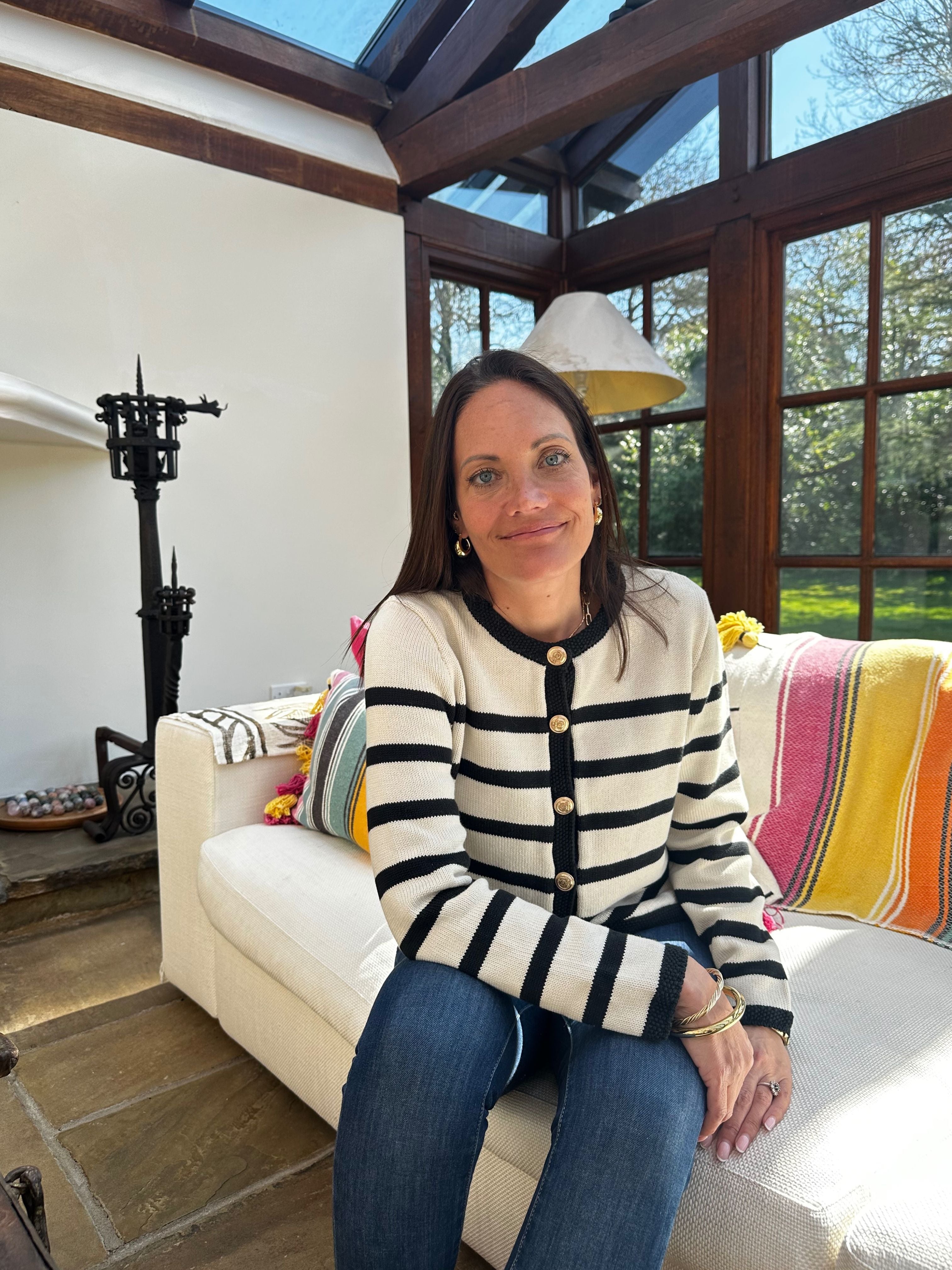 AN'GE | Labiba Breton Stripe Cardigan Black