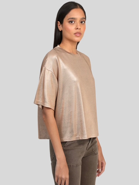 Metallic Relaxed Fit T Shirt Gold