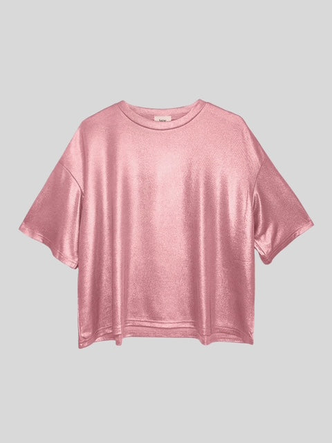 AN'GE | Akomila Metallic Relaxed Fit T Shirt / Rose Pink