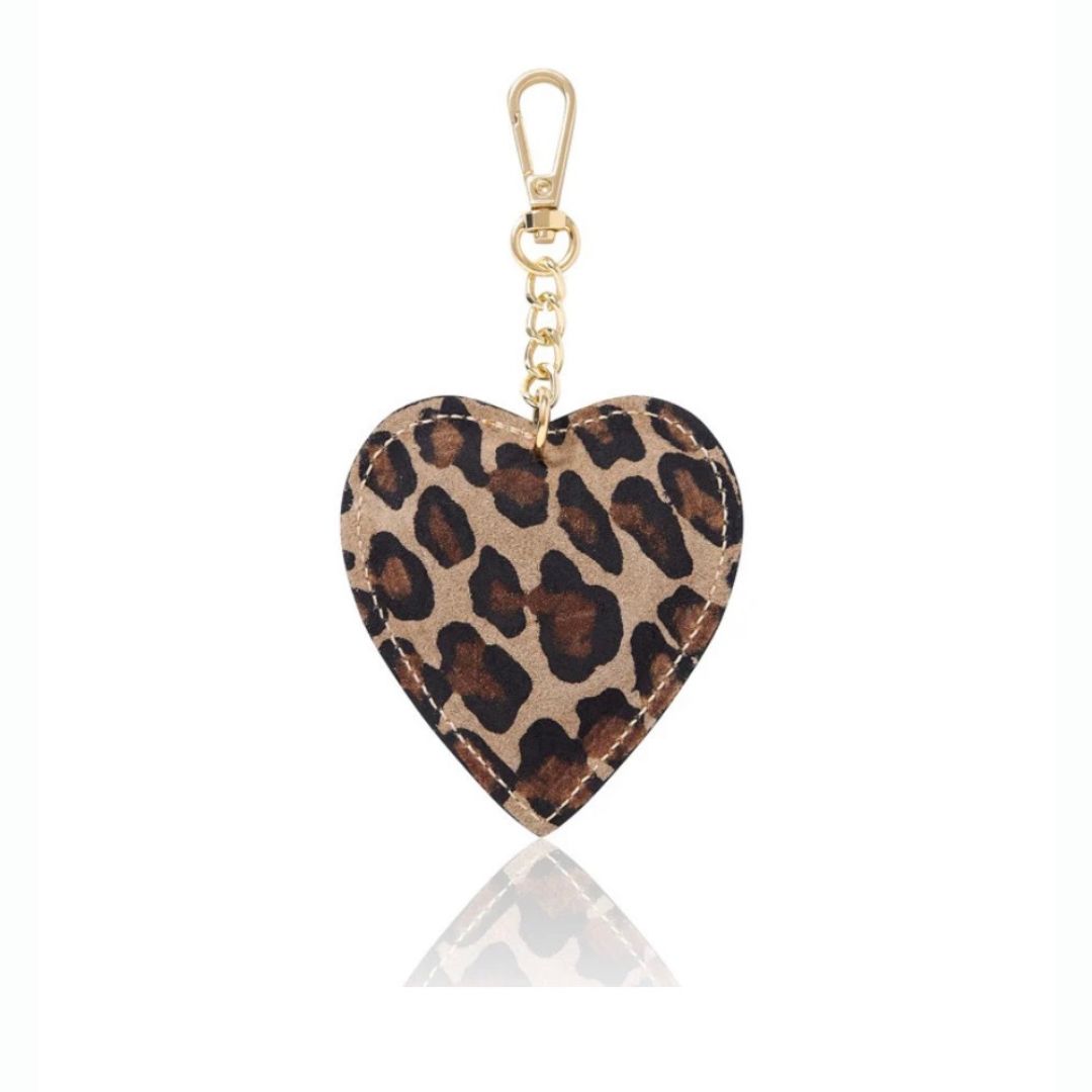 Leopard Print Leather Heart Gold Keyring