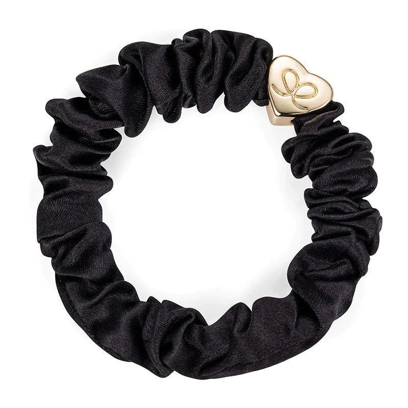 black silk scrunchie gold heart by eloise