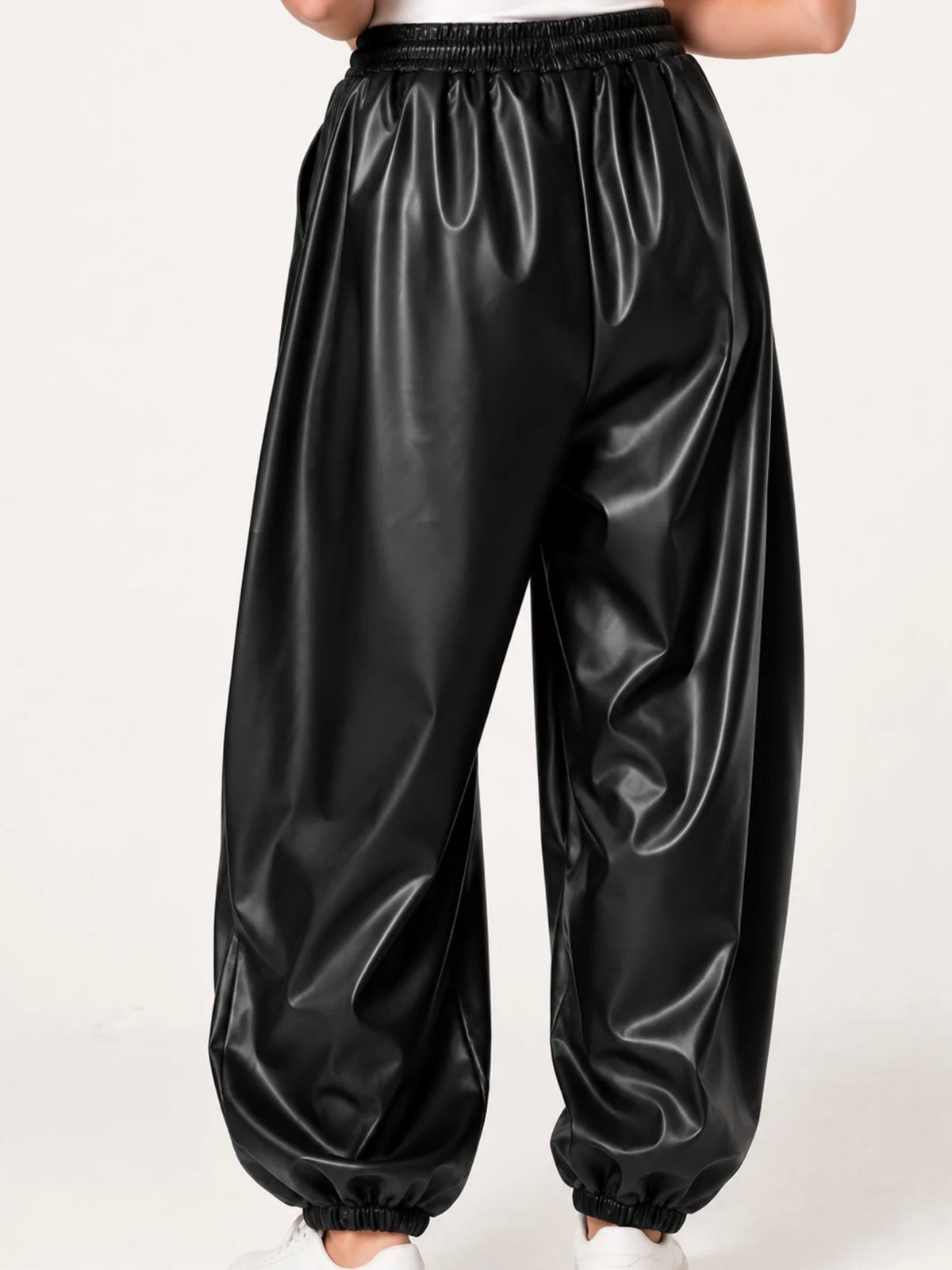Nova of London | Black Vegan Leather Cuffed Jogger Trousers