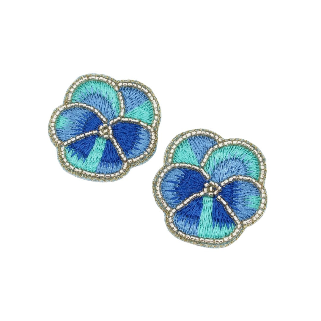 Blue Pansy Stud Beaded Earrings