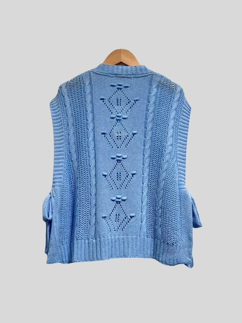 Blue Sleeveless Knit Jumper with Tie Detail