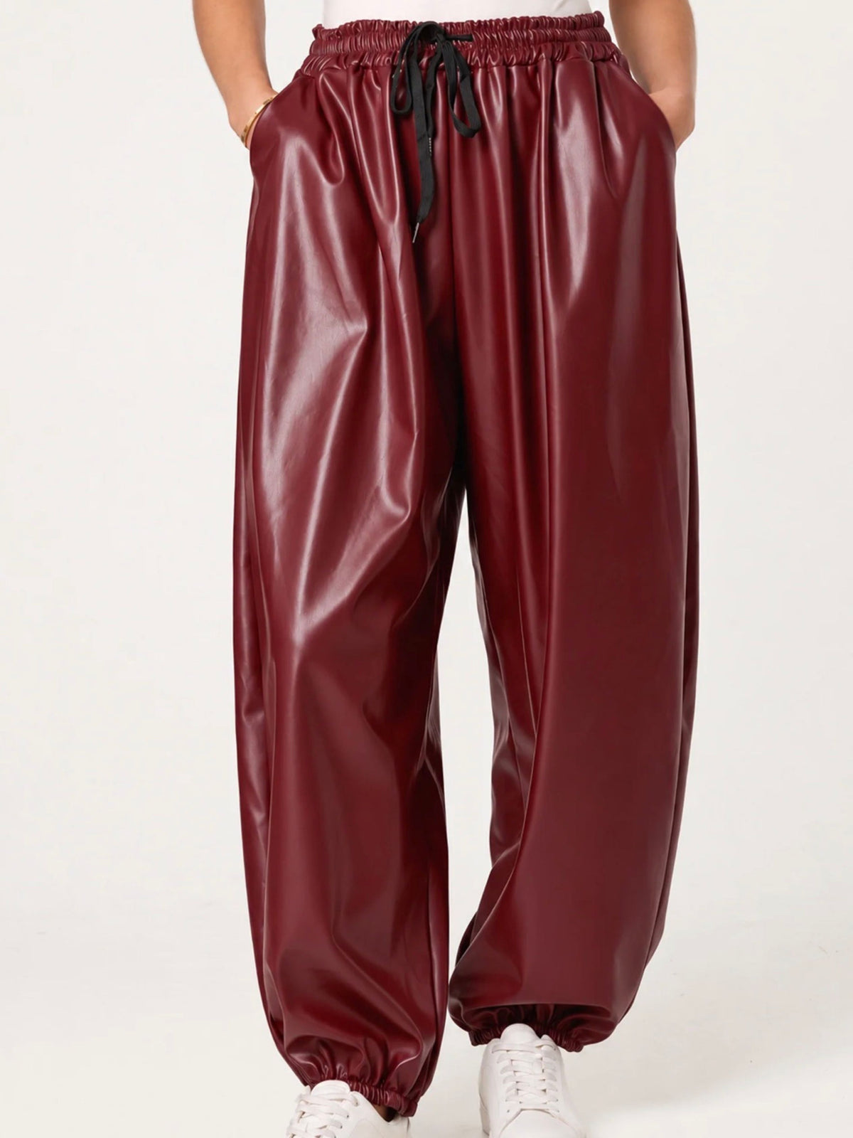 Nova of London | Black Vegan Leather Cuffed Jogger Trousers