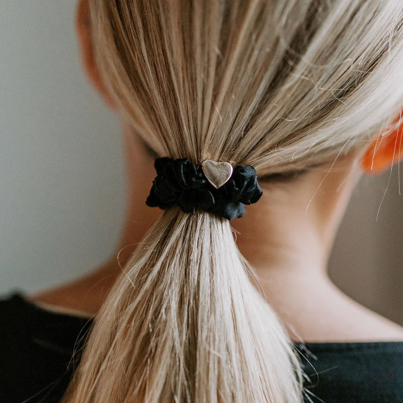 black silk scrunchie gold heart