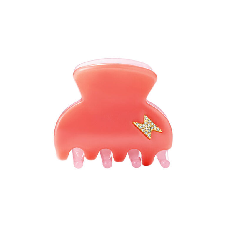 Small Coral Blush Hair Claw Clip with Diamanté Lightning Bolt