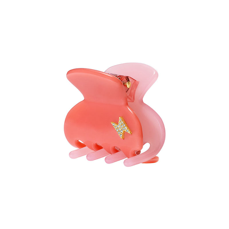 Coral Blush Hair Claw Clip with Diamanté Lightning Bolt