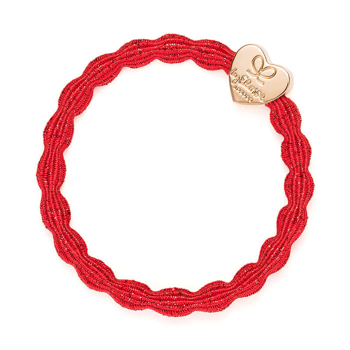 By Eloise Metallic Gold Heart Red Hair Tie