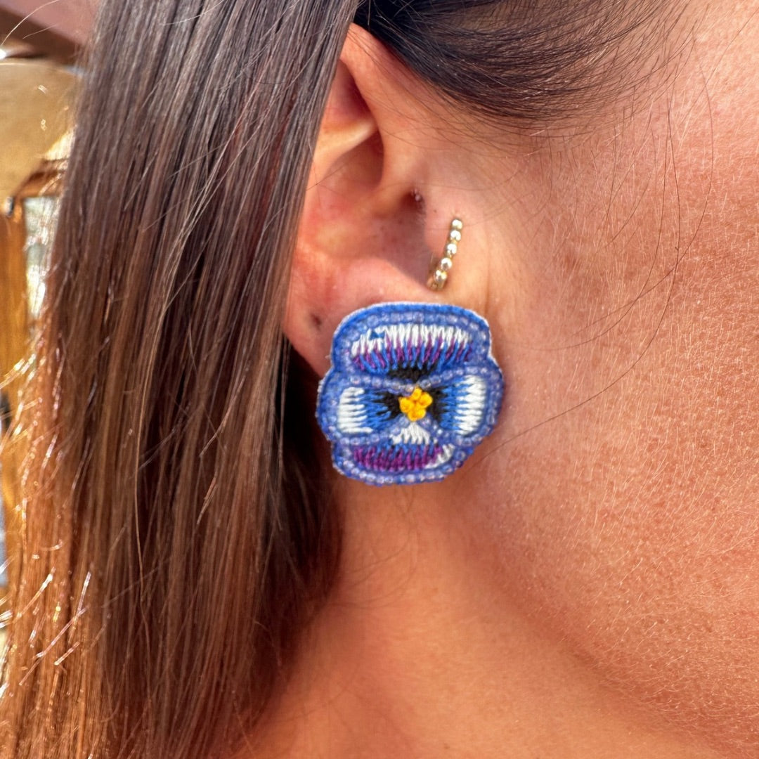 MY DORIS | Blue Beaded Pansy Stud Earrings