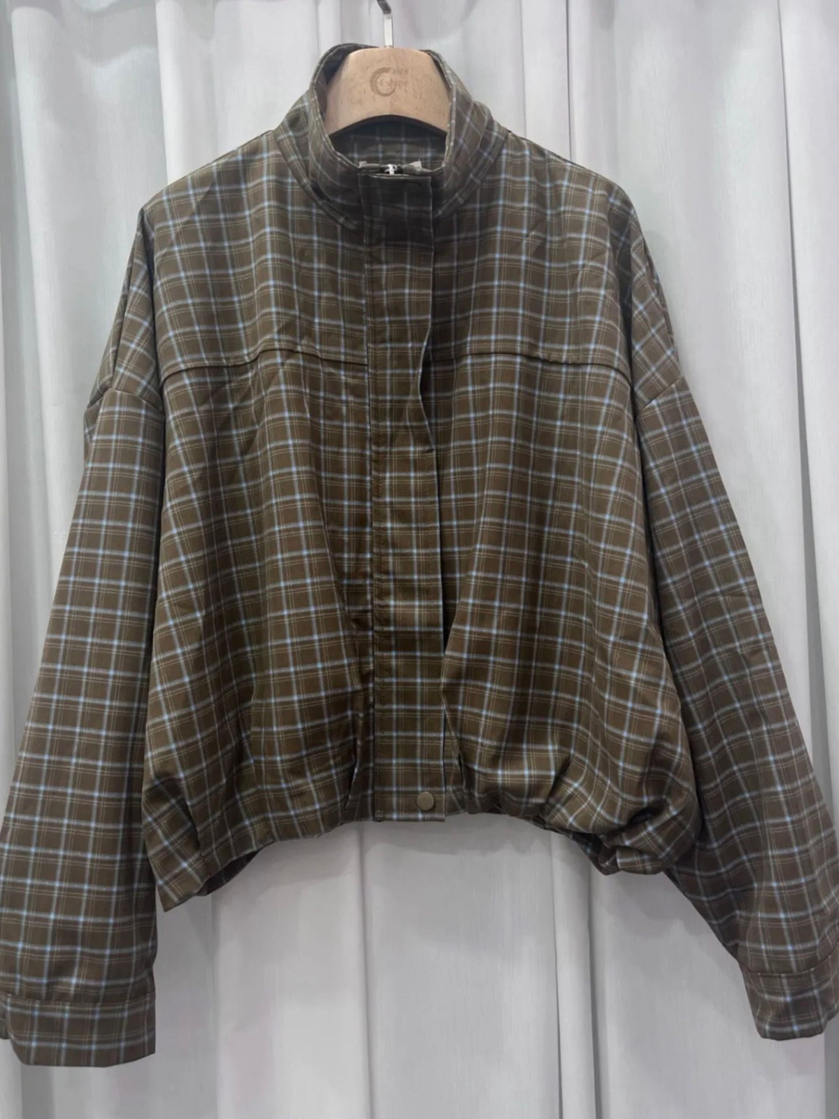 Check Balloon Jacket Taupe Blue
