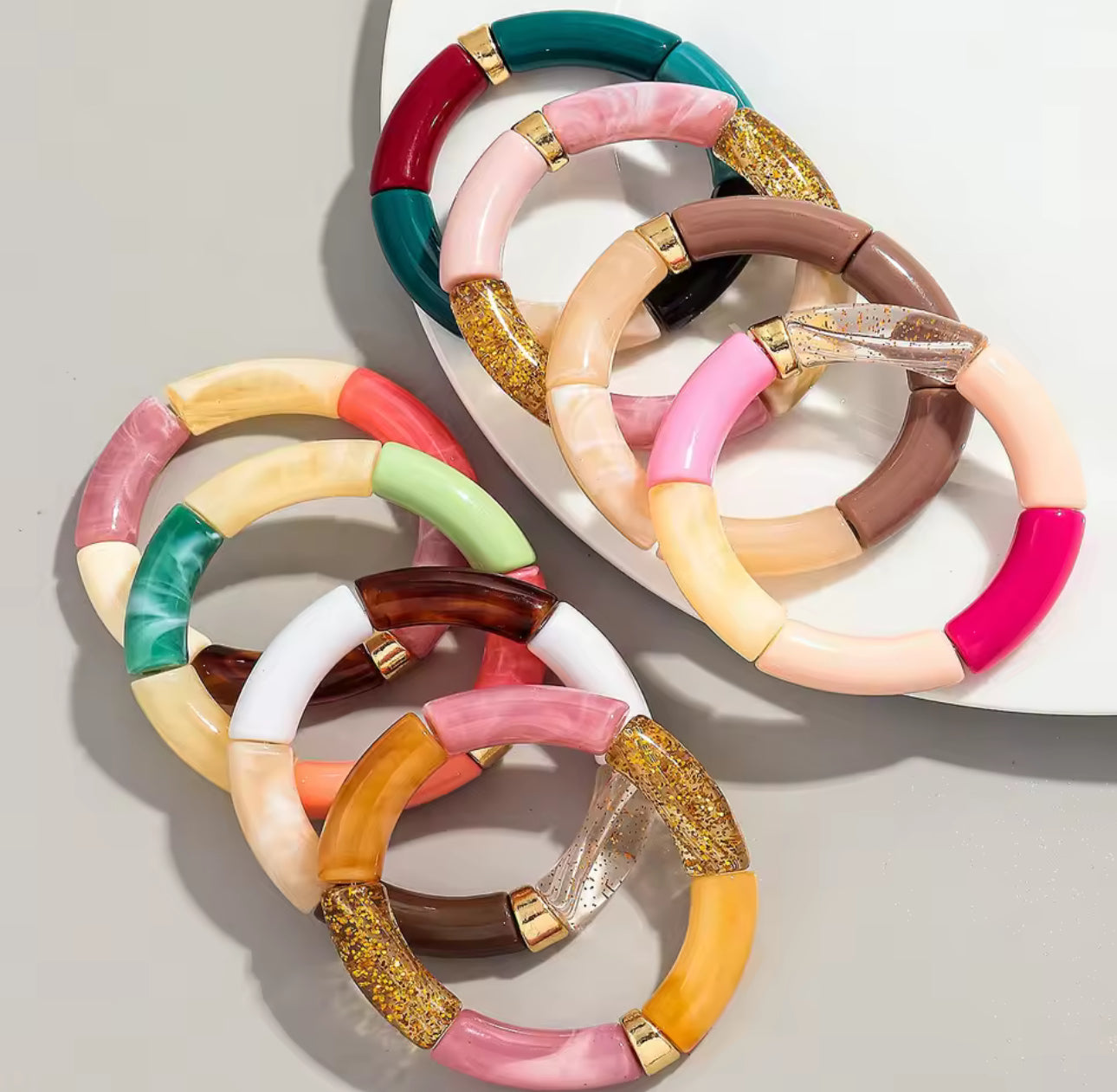Chunky Resin Bamboo Stretch Bracelet
