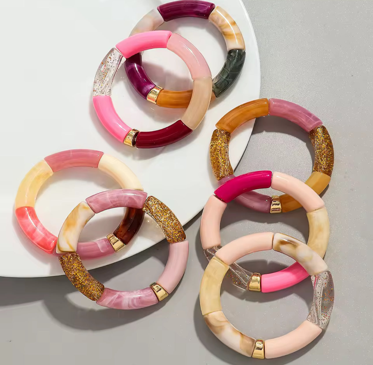Chunky Resin Bamboo Bracelet Pinks