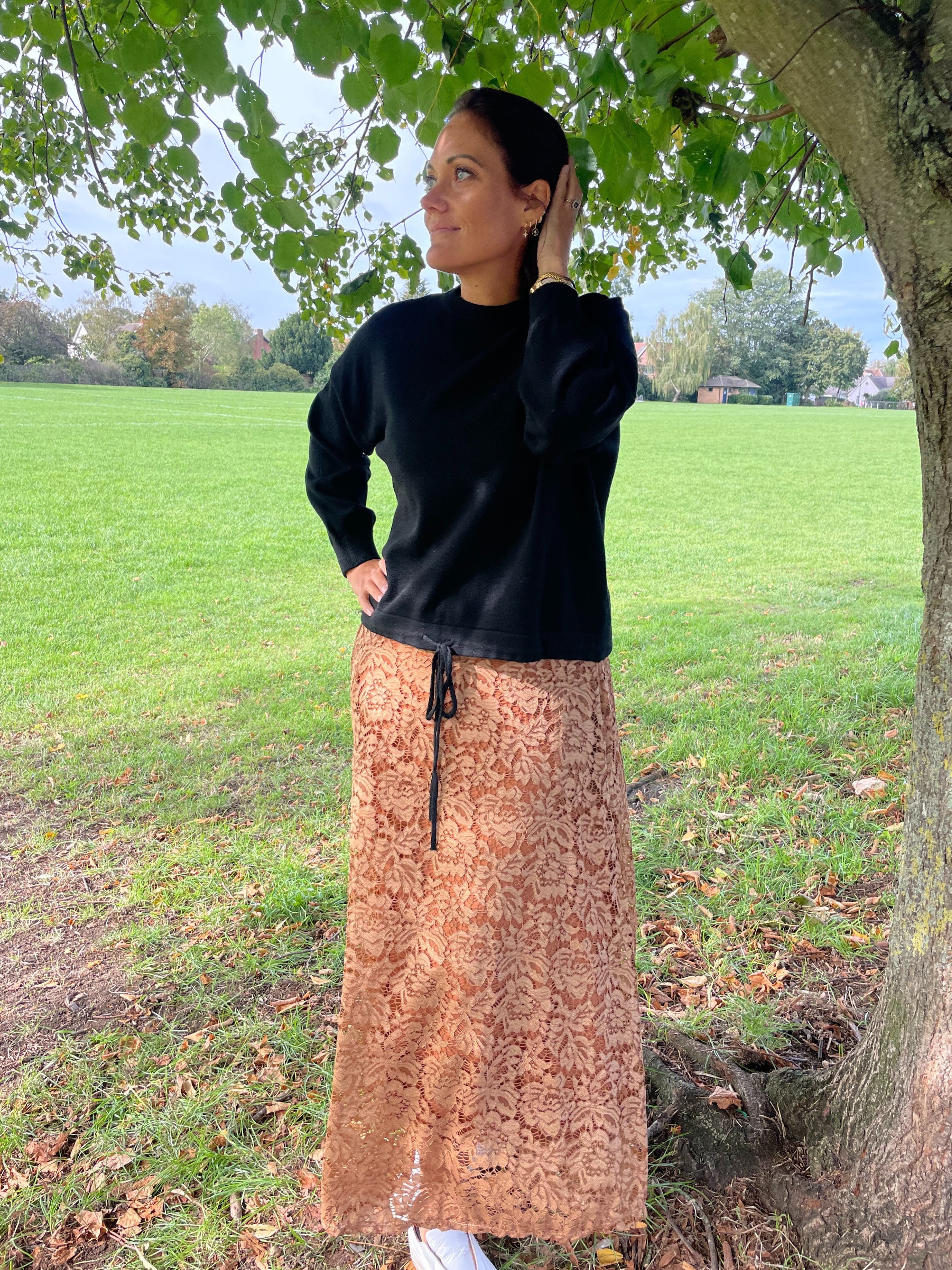 olivia toffee lace knit skirt