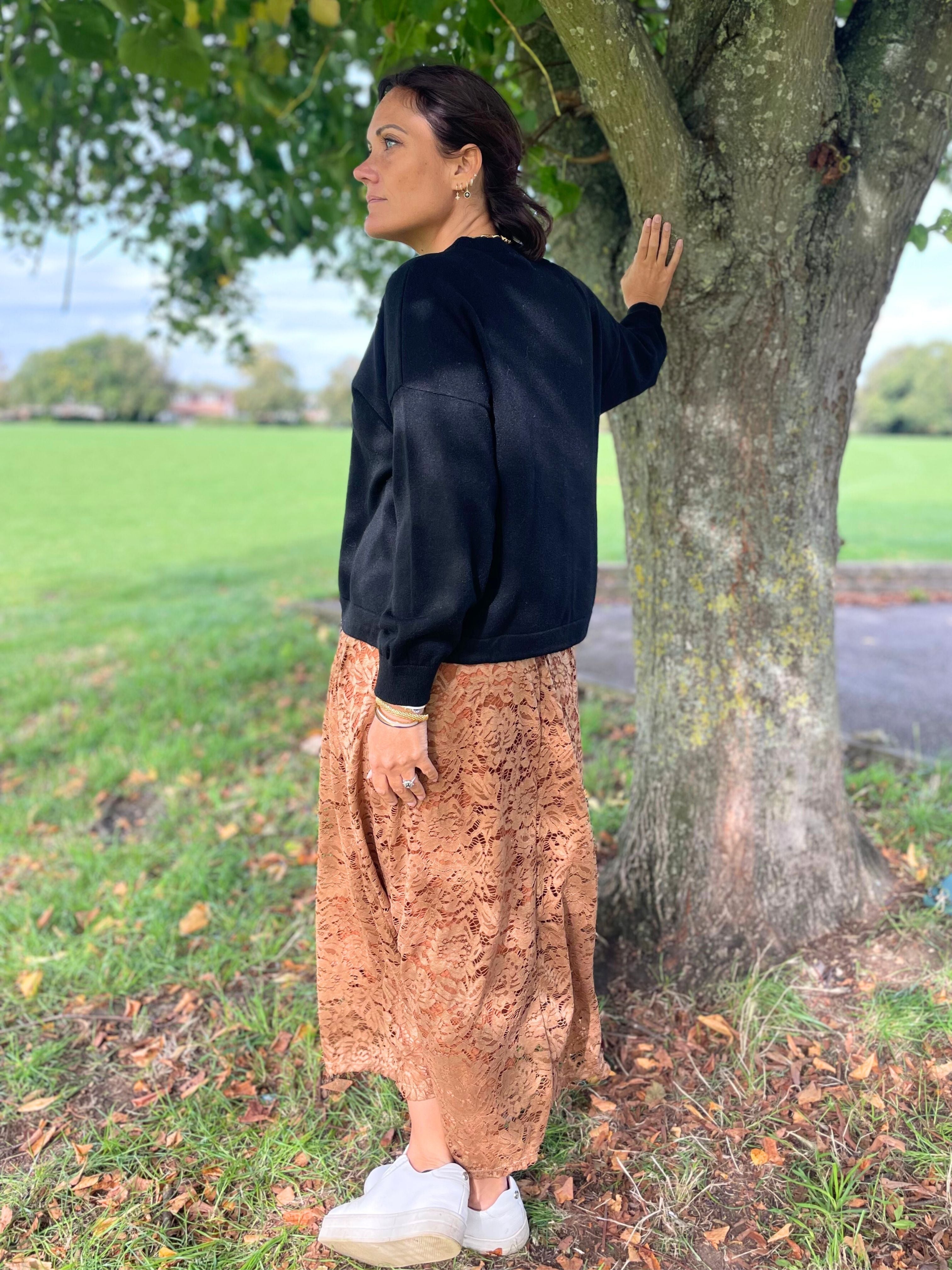 brown lace skirt natacha paris