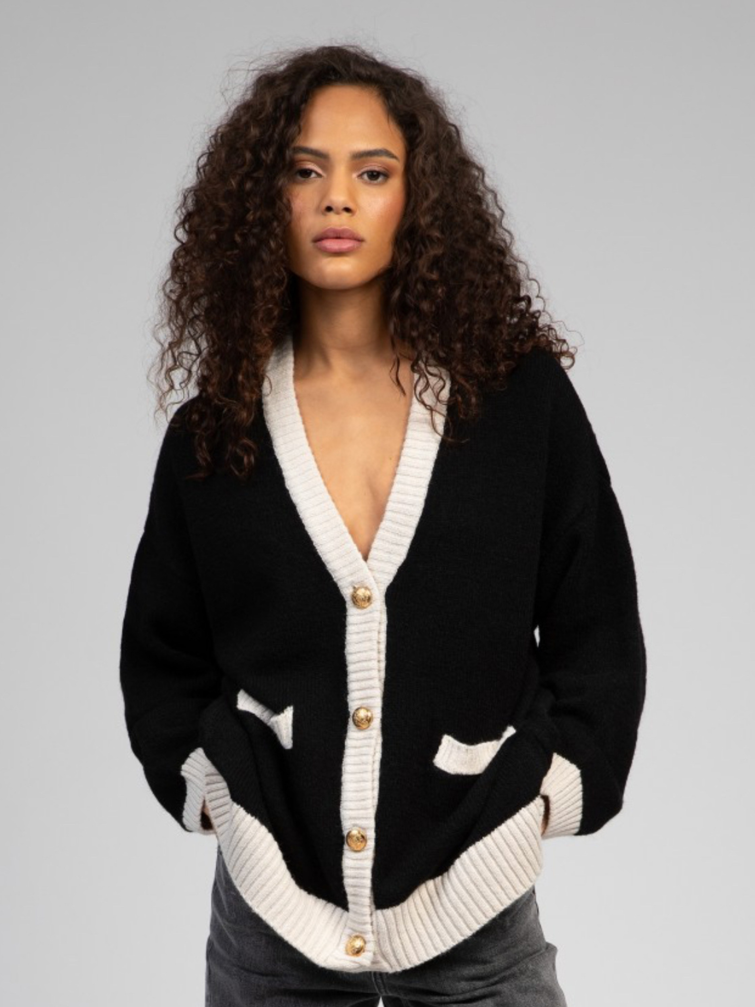 Black Knit Pocket Cardigan