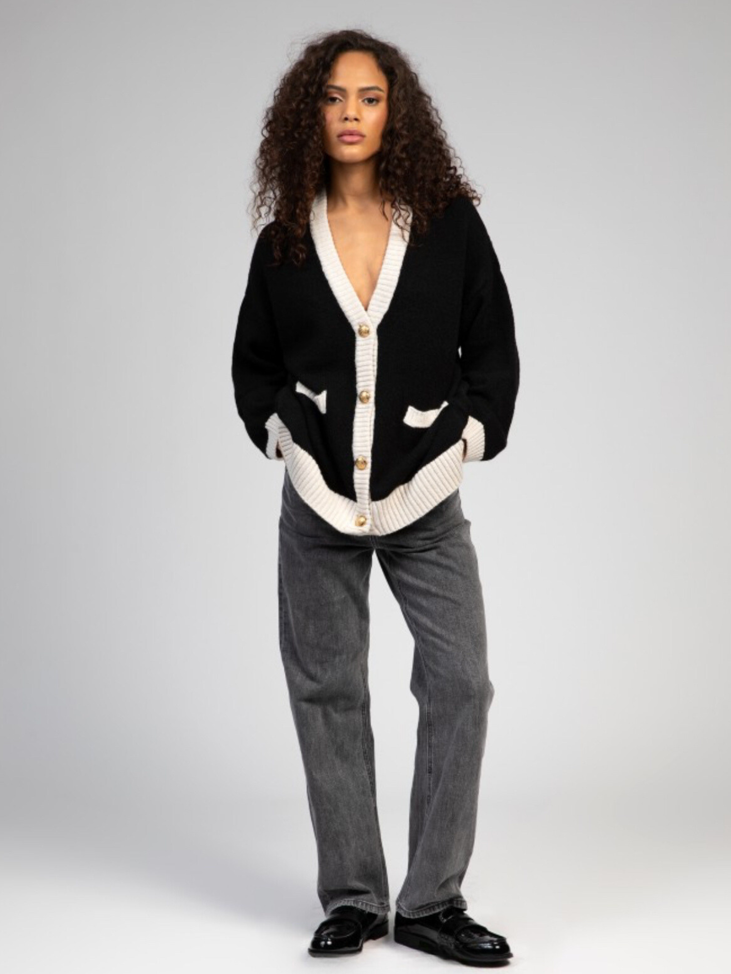 AN'GE | Black Knit Pocket Cardigan