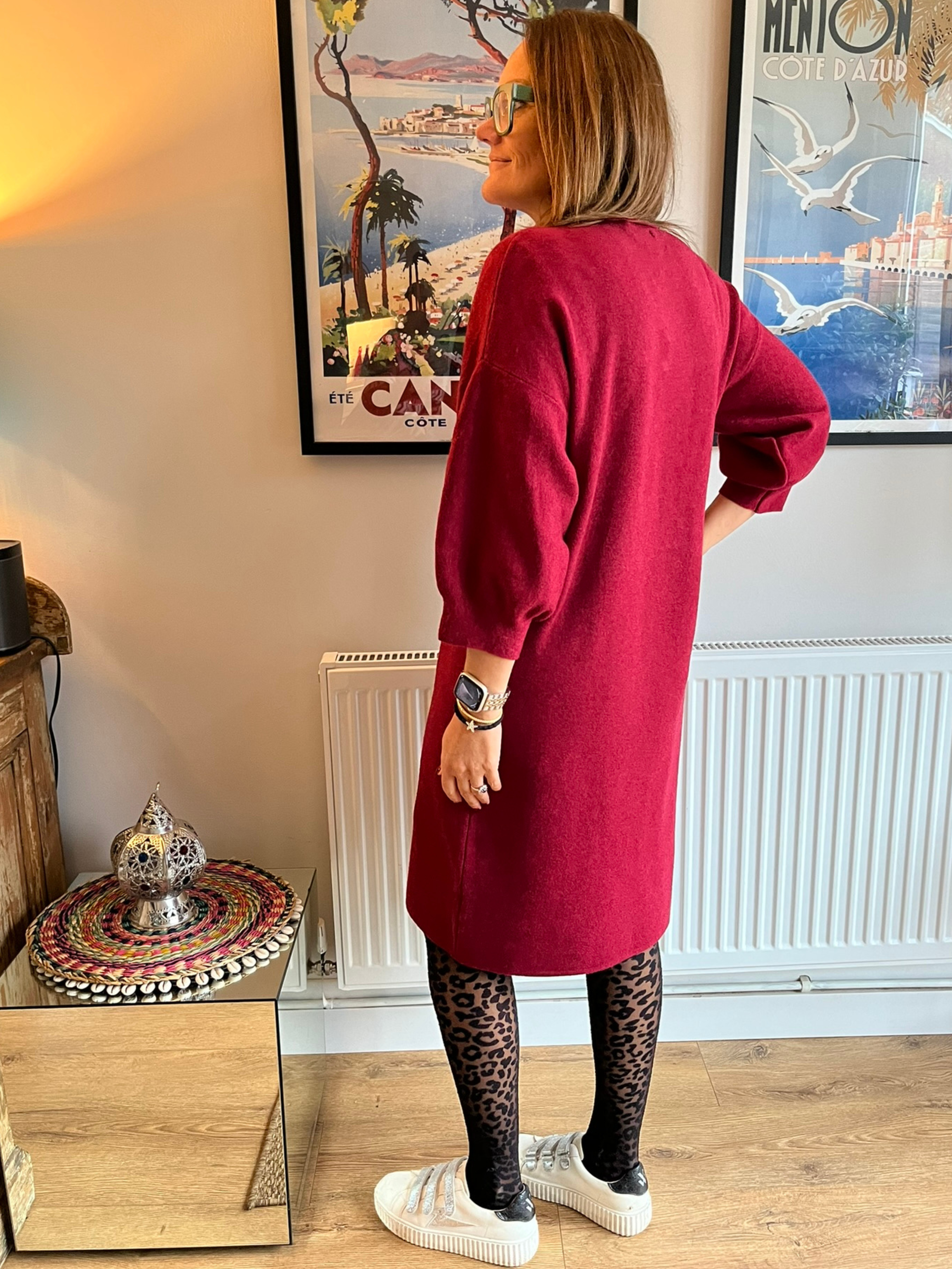 NATACHA Paris | Burgundy Knitted 3/4 Sleeve Midi Dress