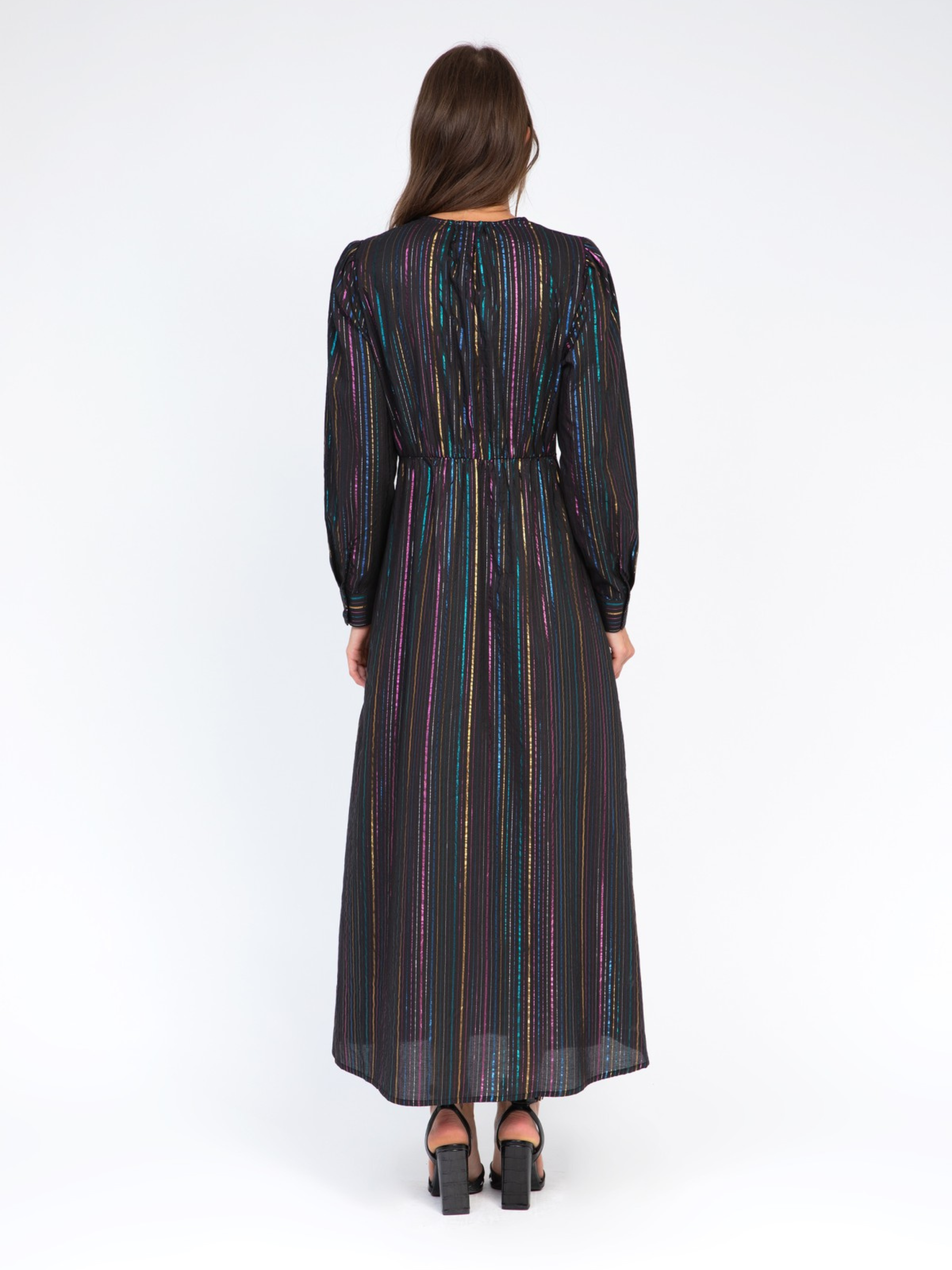 AN'GE | Ozane Black Rainbow Lurex Long Sleeve Maxi Dress