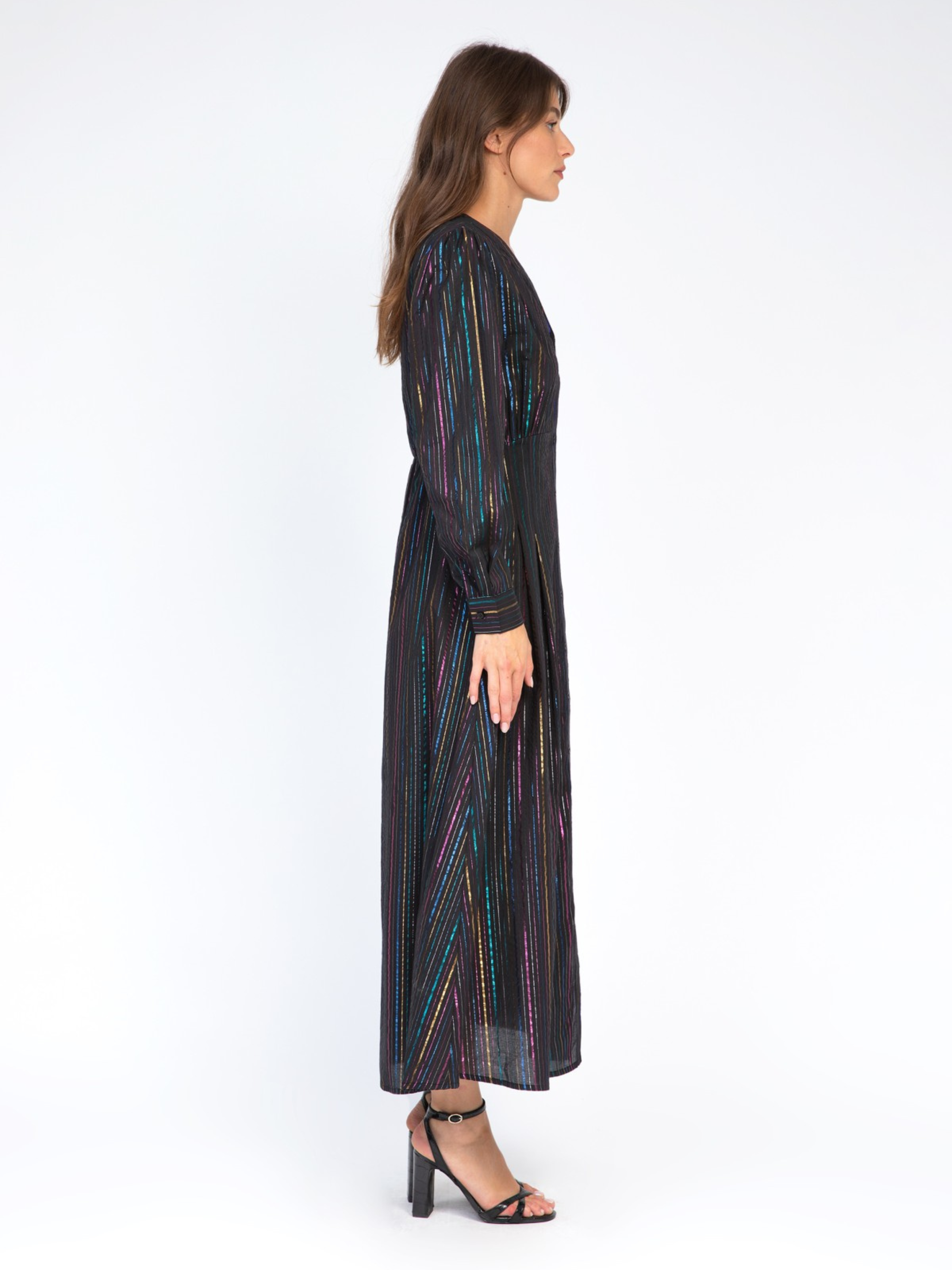 AN'GE | Ozane Black Rainbow Lurex Long Sleeve Maxi Dress