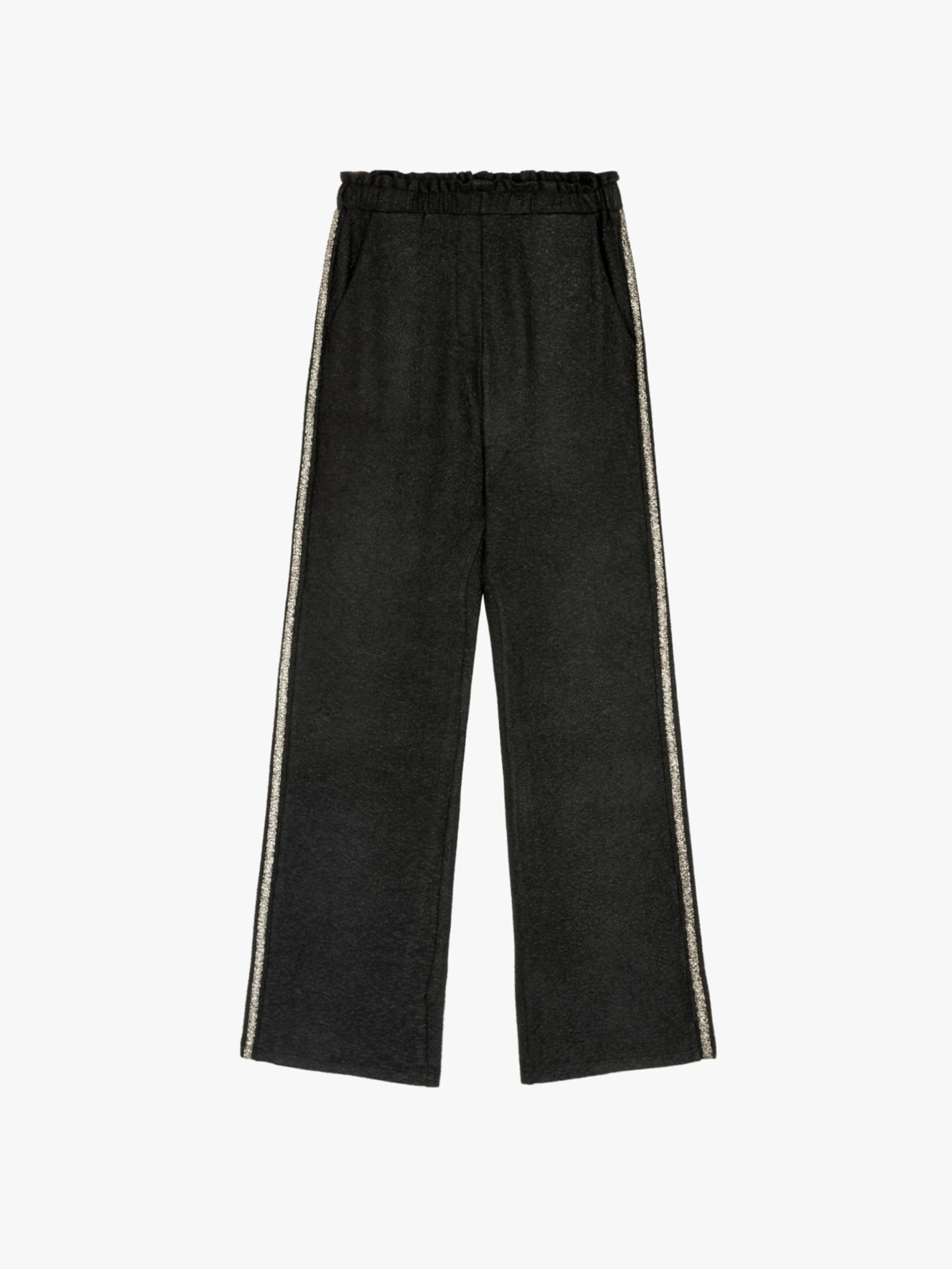 Black Wide Leg Trousers with Metallic Gold Stripe