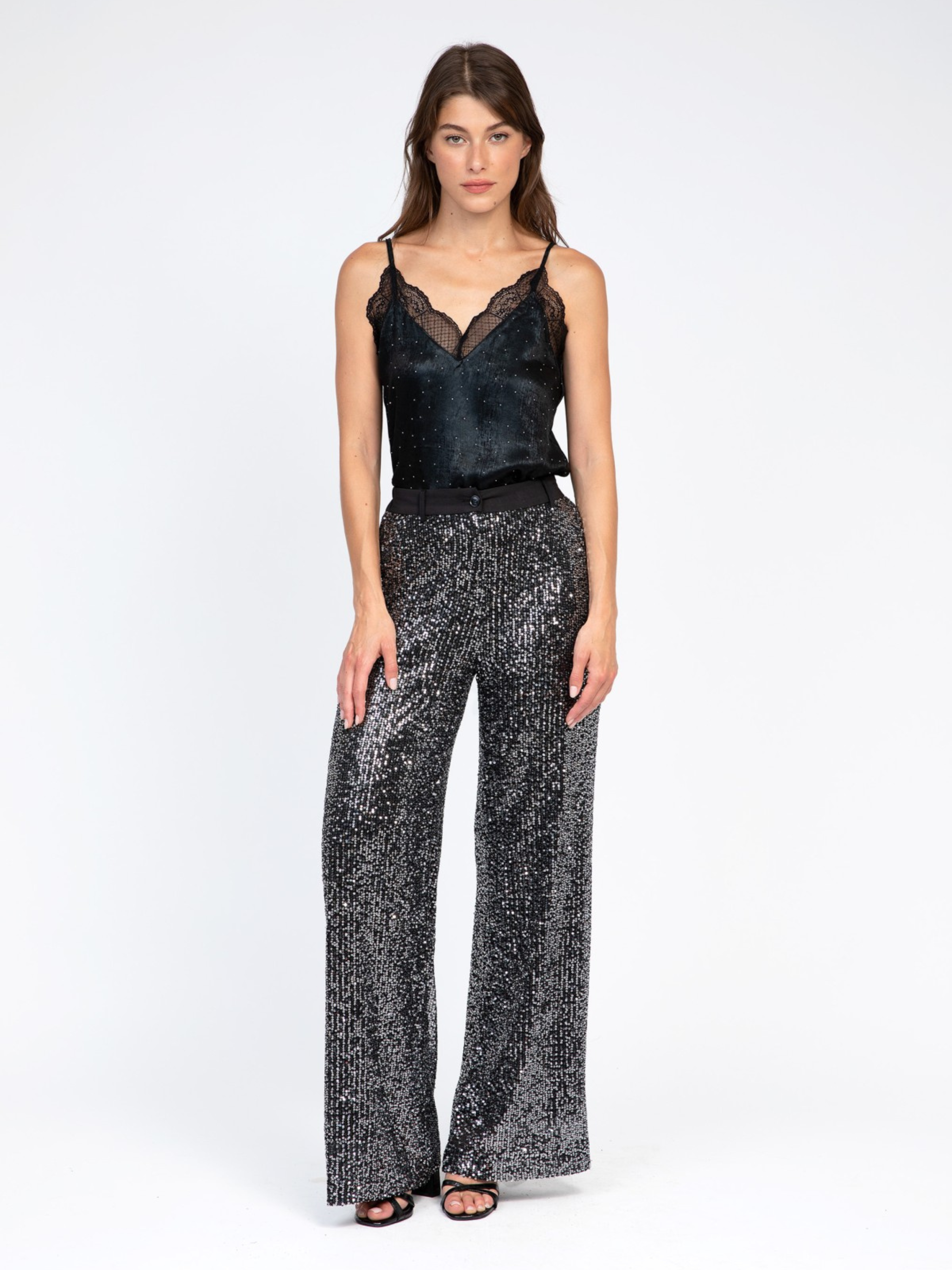 AN'GE | Adelya Black Crystal Lace Cami Top