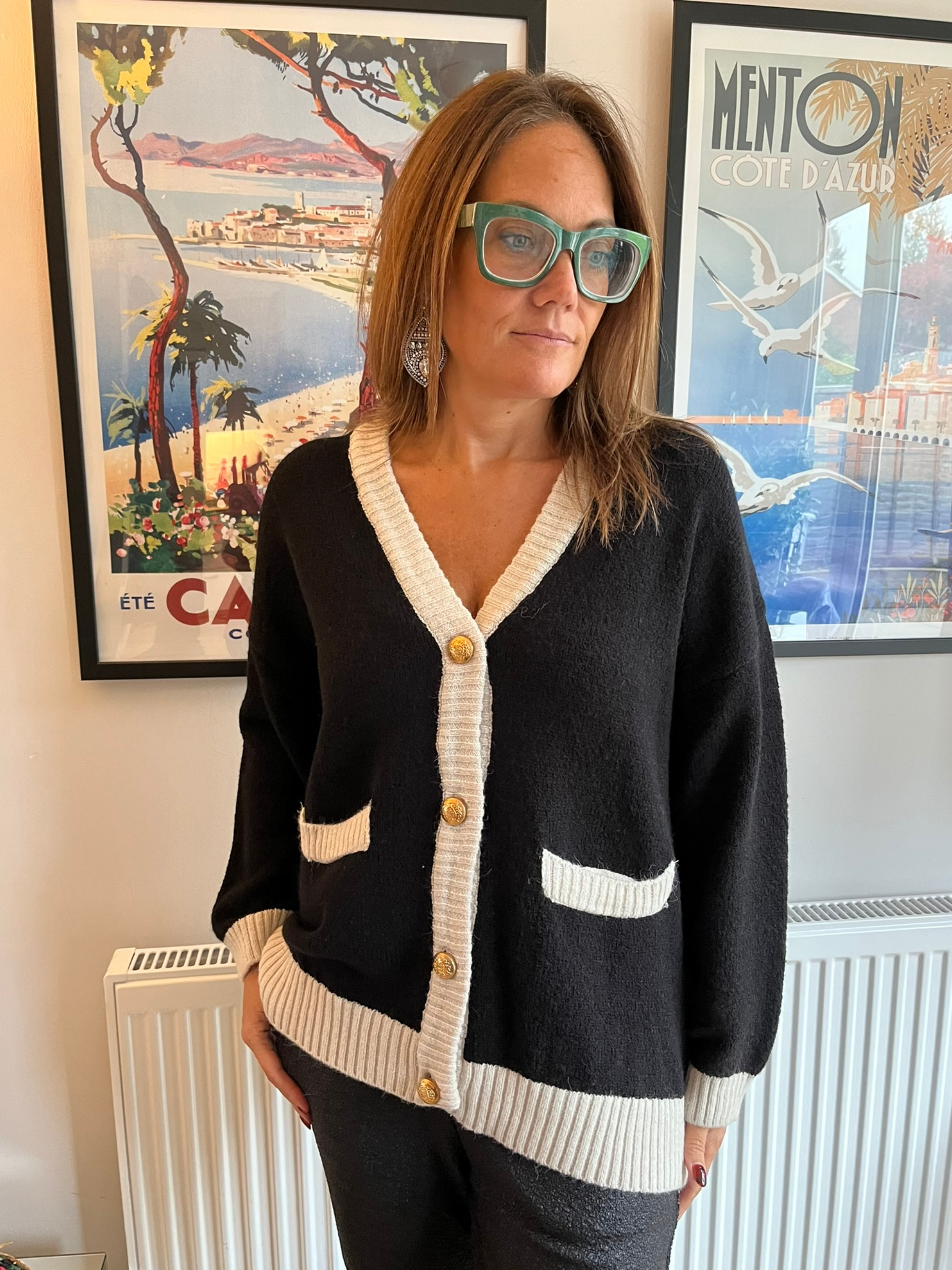 AN'GE | Black Knit Pocket Cardigan