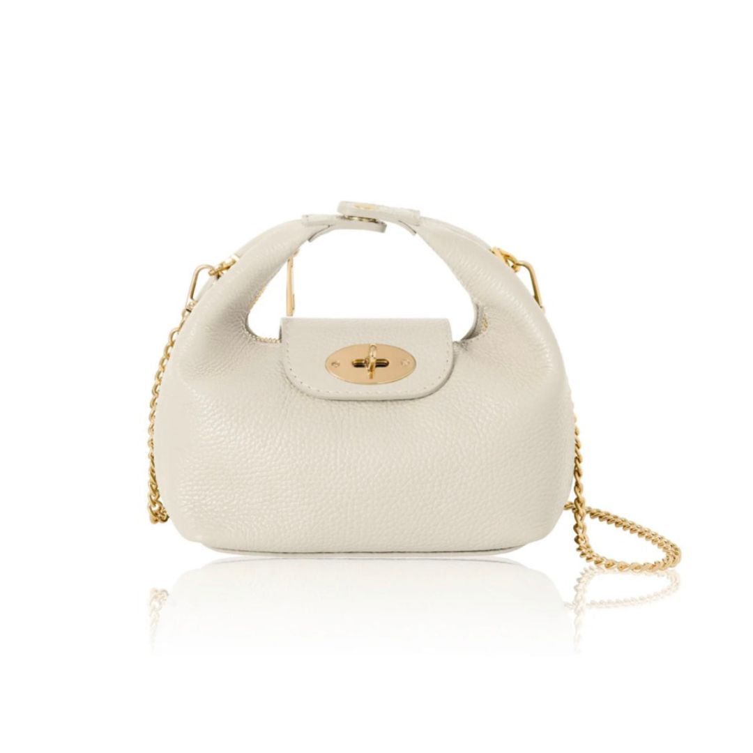 Cream Mini Grab Bag with Gold Chain Strap