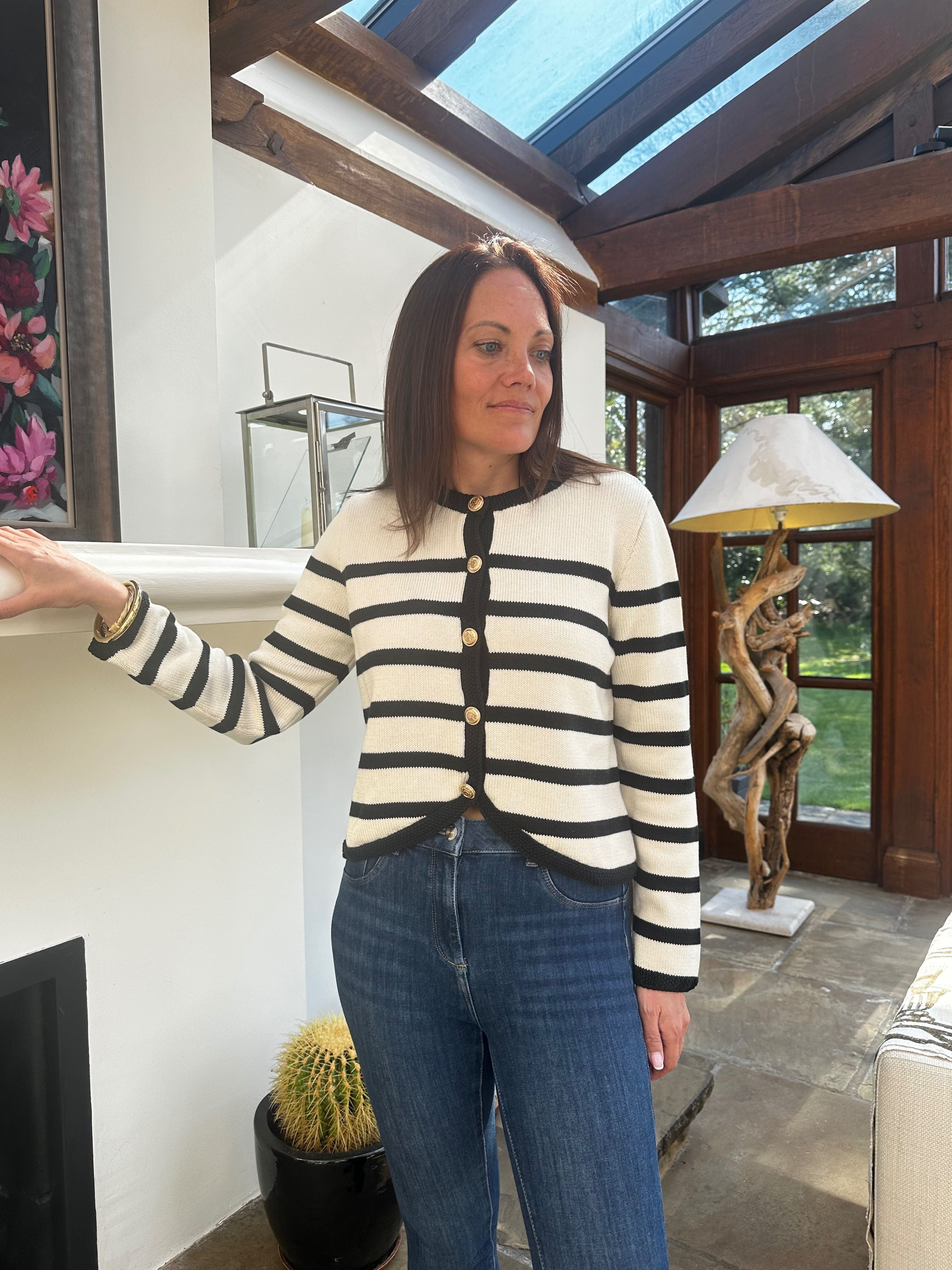 AN'GE | Labiba Breton Stripe Cardigan Black