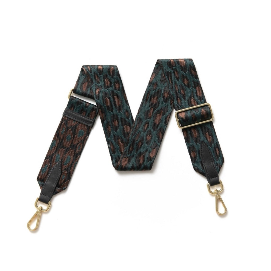 TORIA LEE | Dark Green and Brown Animal Print Bag Strap