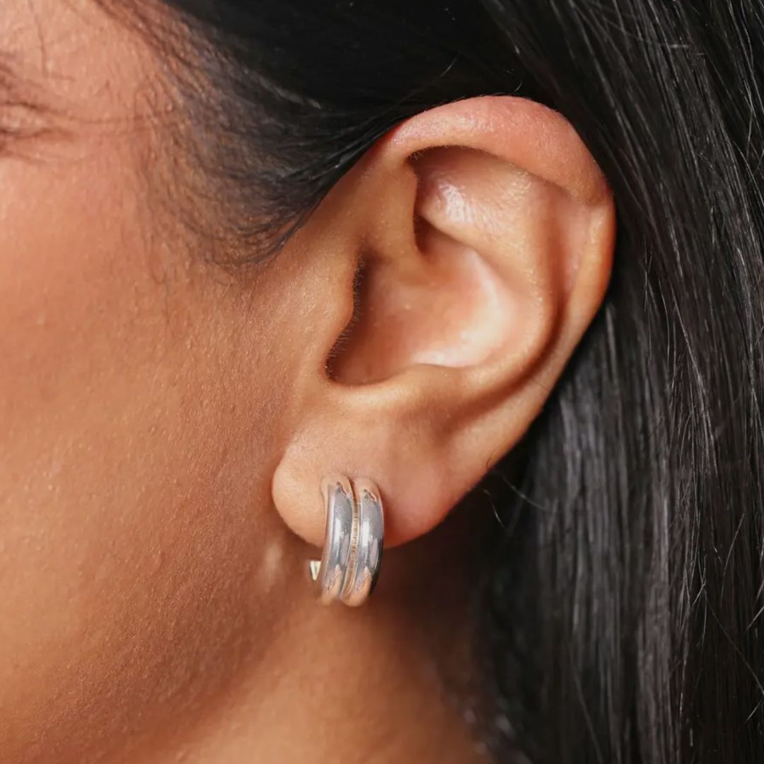 Double Ridge Hoop Earrings in Silver Lisa Angel