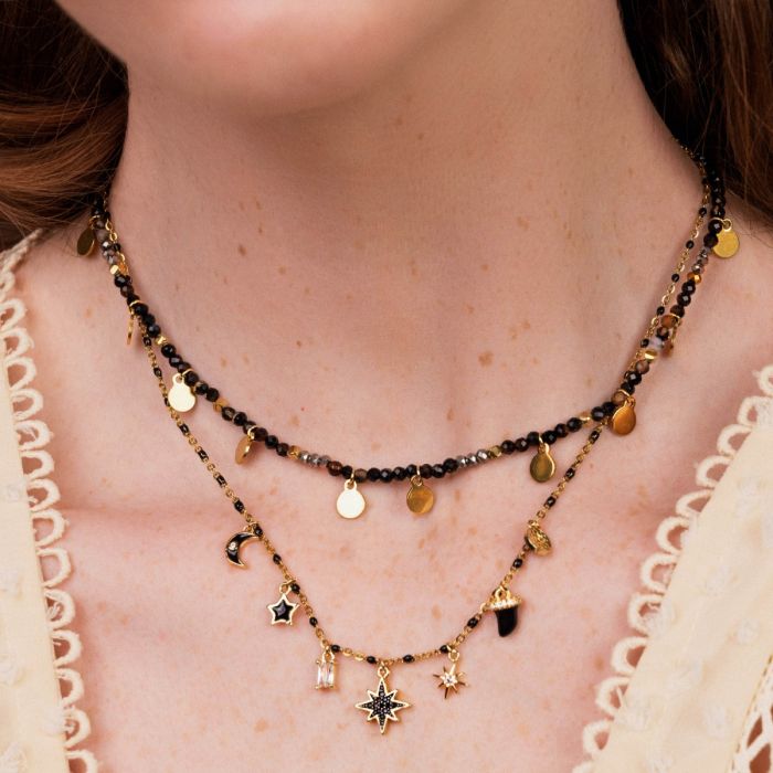 ella black enamel and crystal charm necklaces
