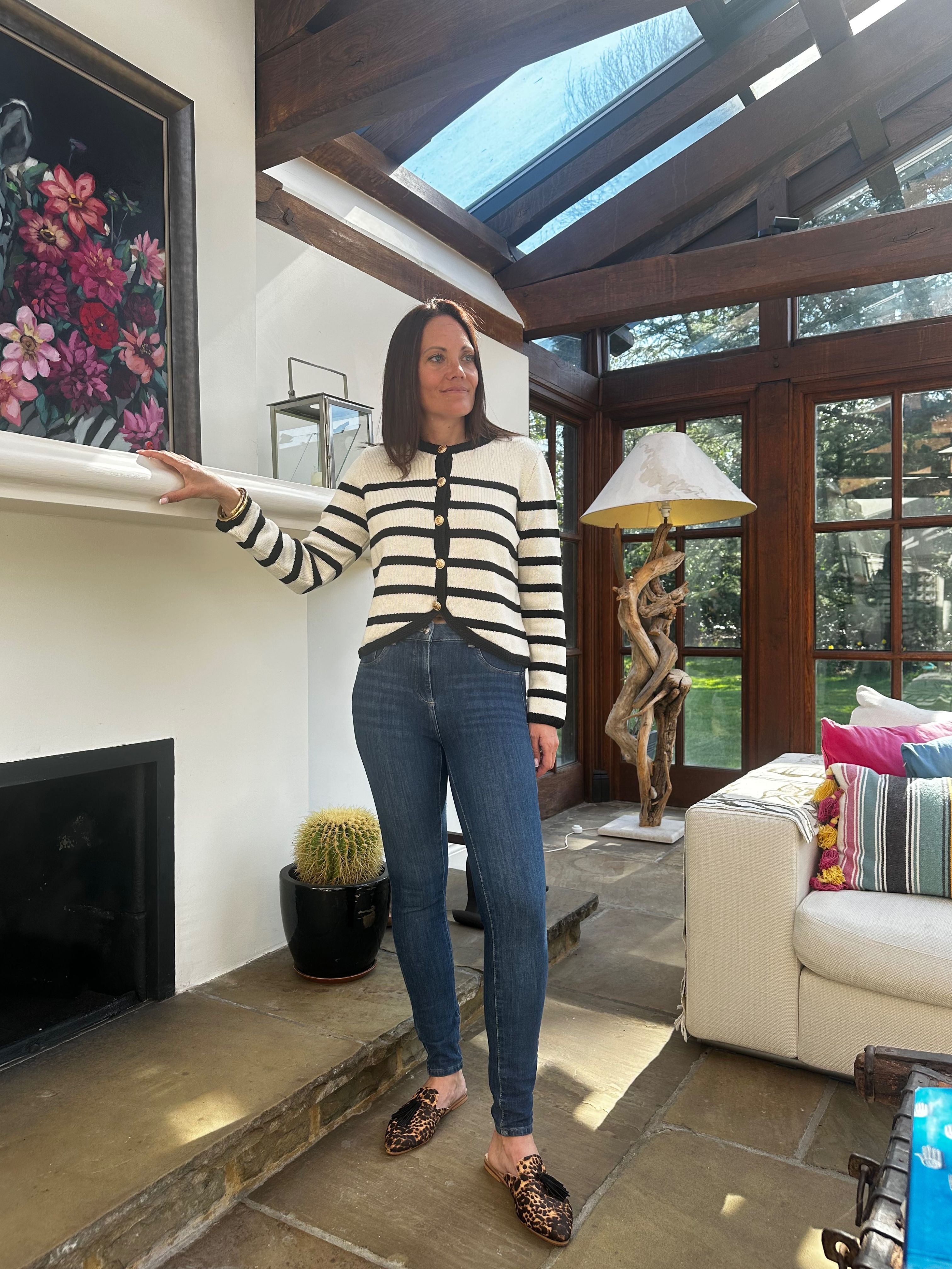 AN'GE | Labiba Breton Stripe Cardigan Black