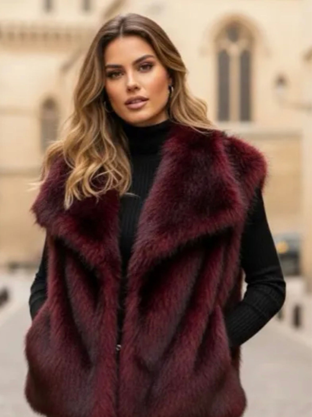 Faux Fur Burgandy Gilet