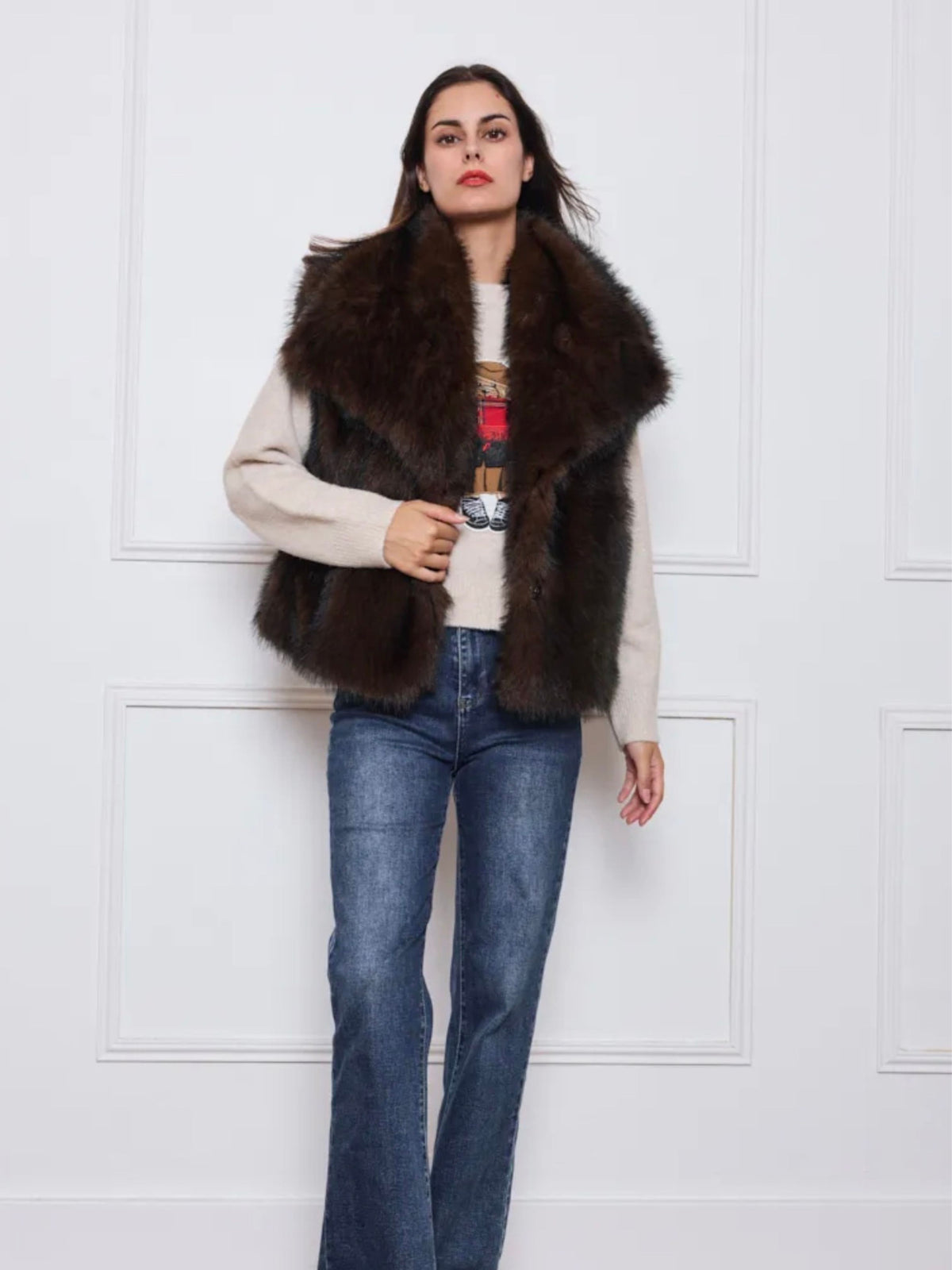 Faux Fur Gilet Brown