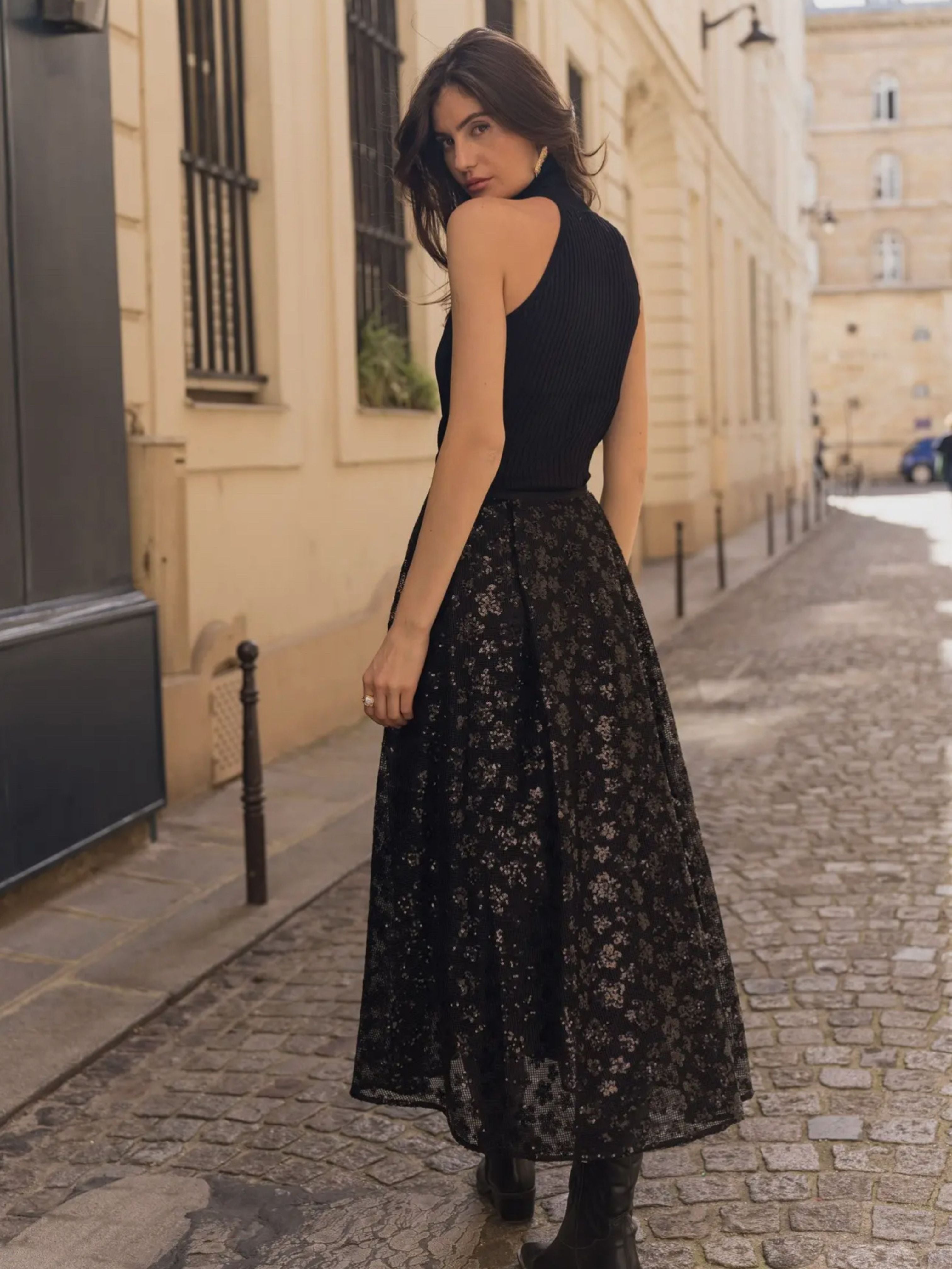 Chokolat Floral Tulle Black Skirt