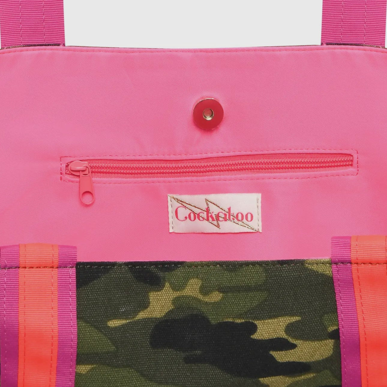 Camo Large Tote Beach Bag - Neon Pink Cockatoo