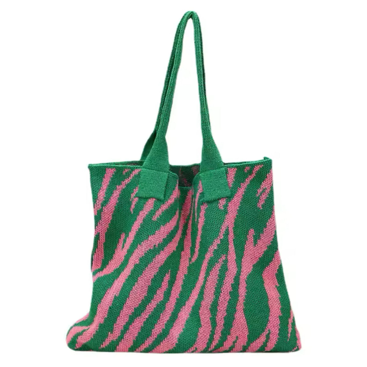 Green & Pink Knit Zebra Print Tote Bag